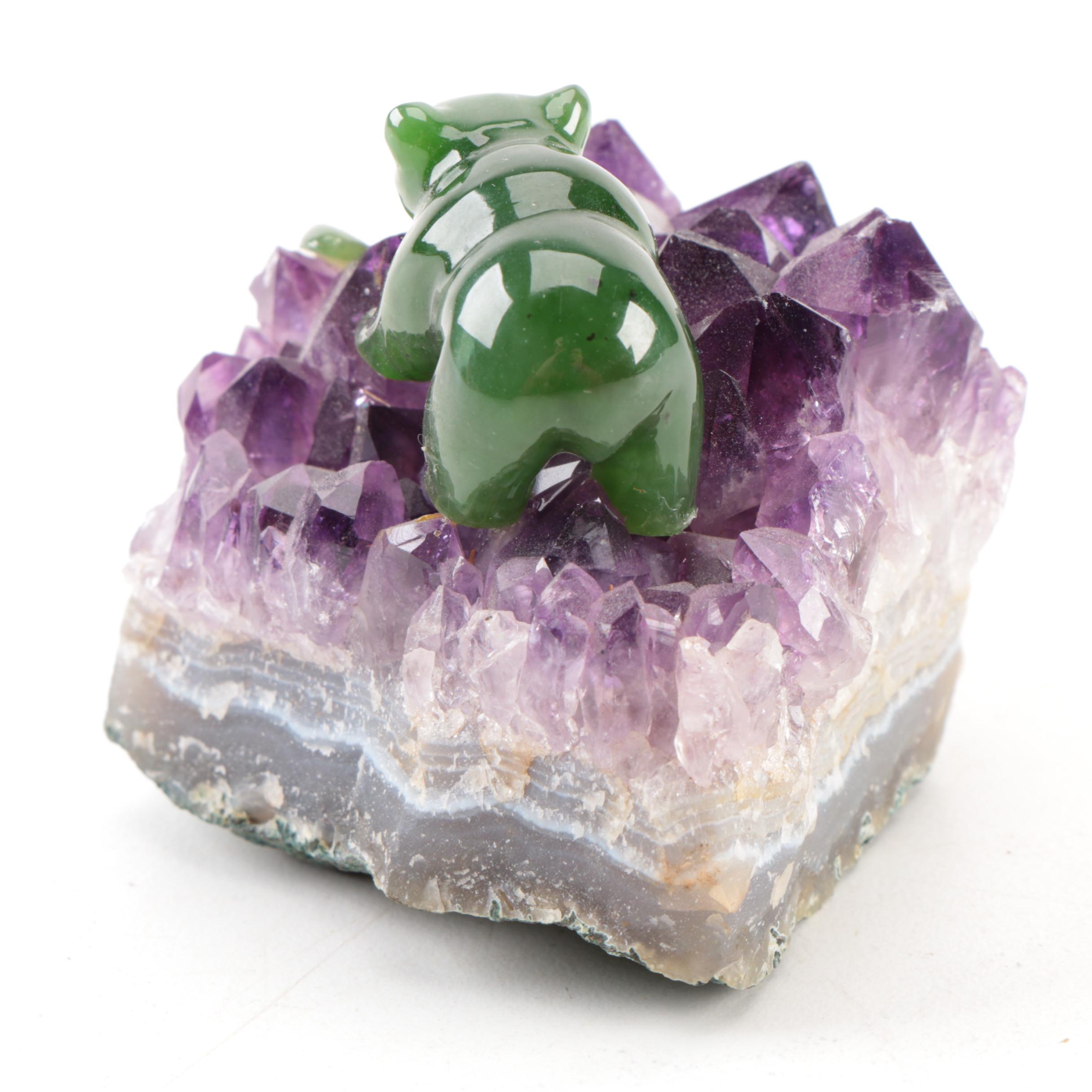 Amethyst Specimen with Serpentine Bear