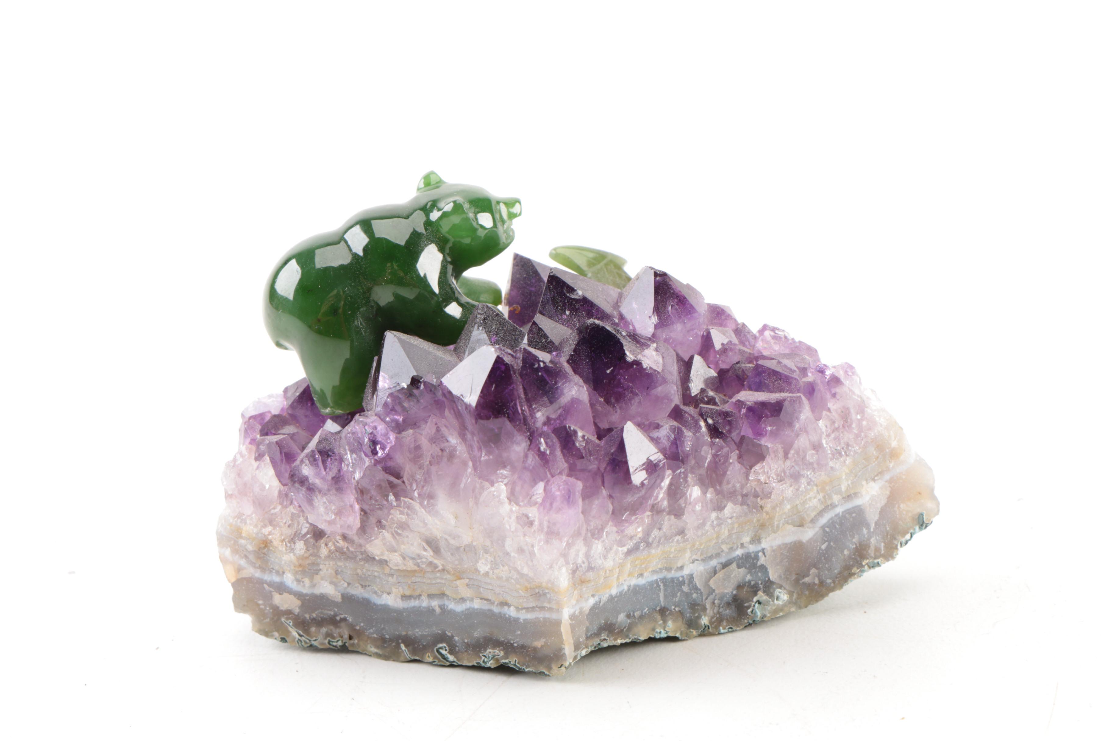 Amethyst Specimen with Serpentine Bear