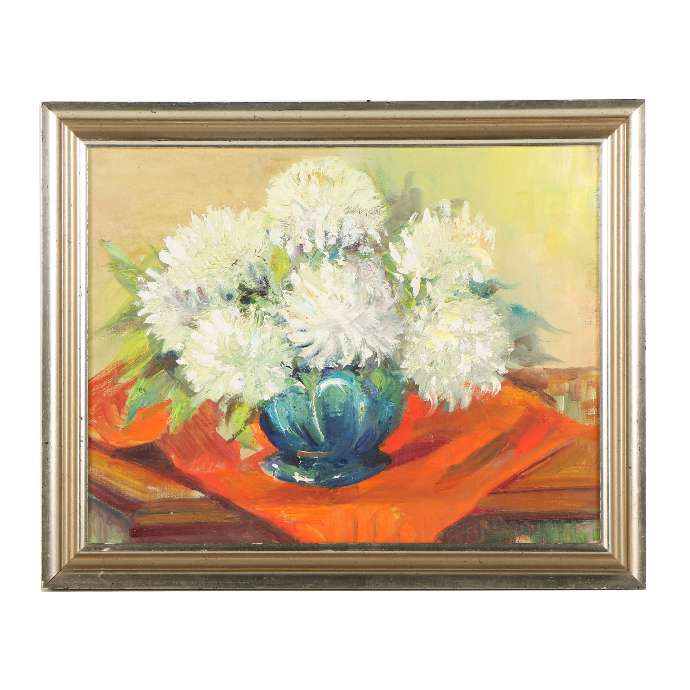 Kathryn Tauber Oil Painting "White Mums in Greenhouse"