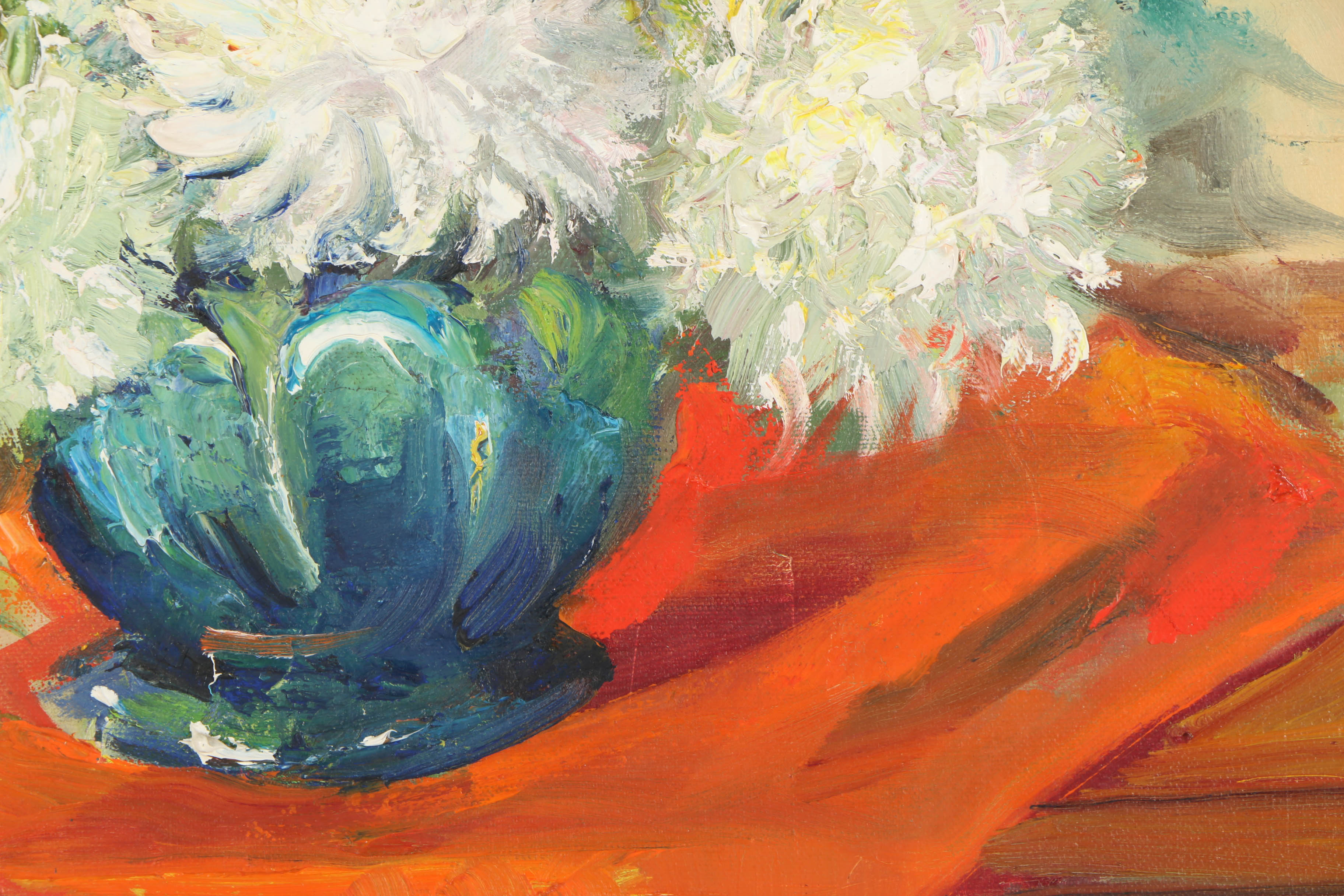 Kathryn Tauber Oil Painting "White Mums in Greenhouse"
