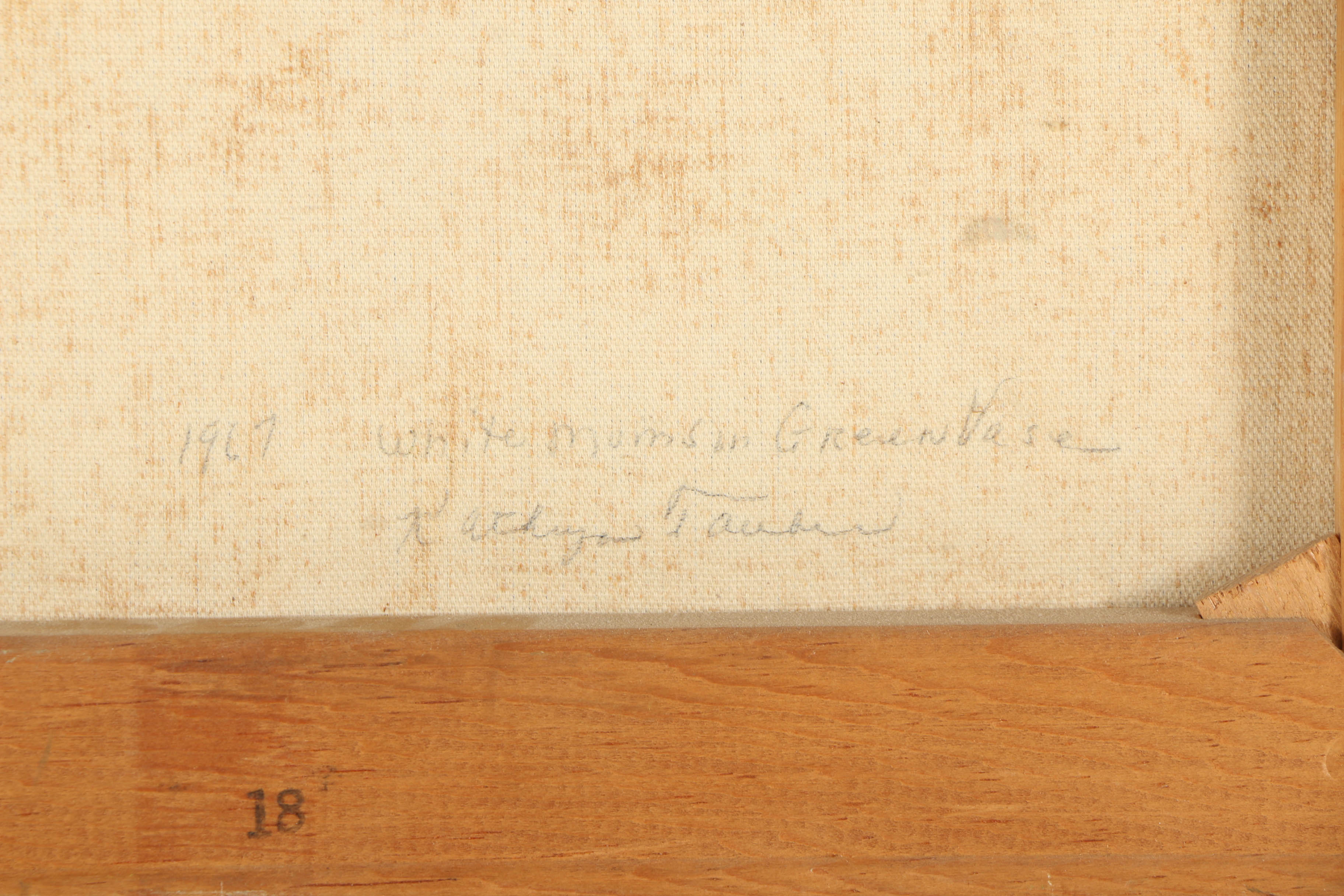 Kathryn Tauber Oil Painting "White Mums in Greenhouse"