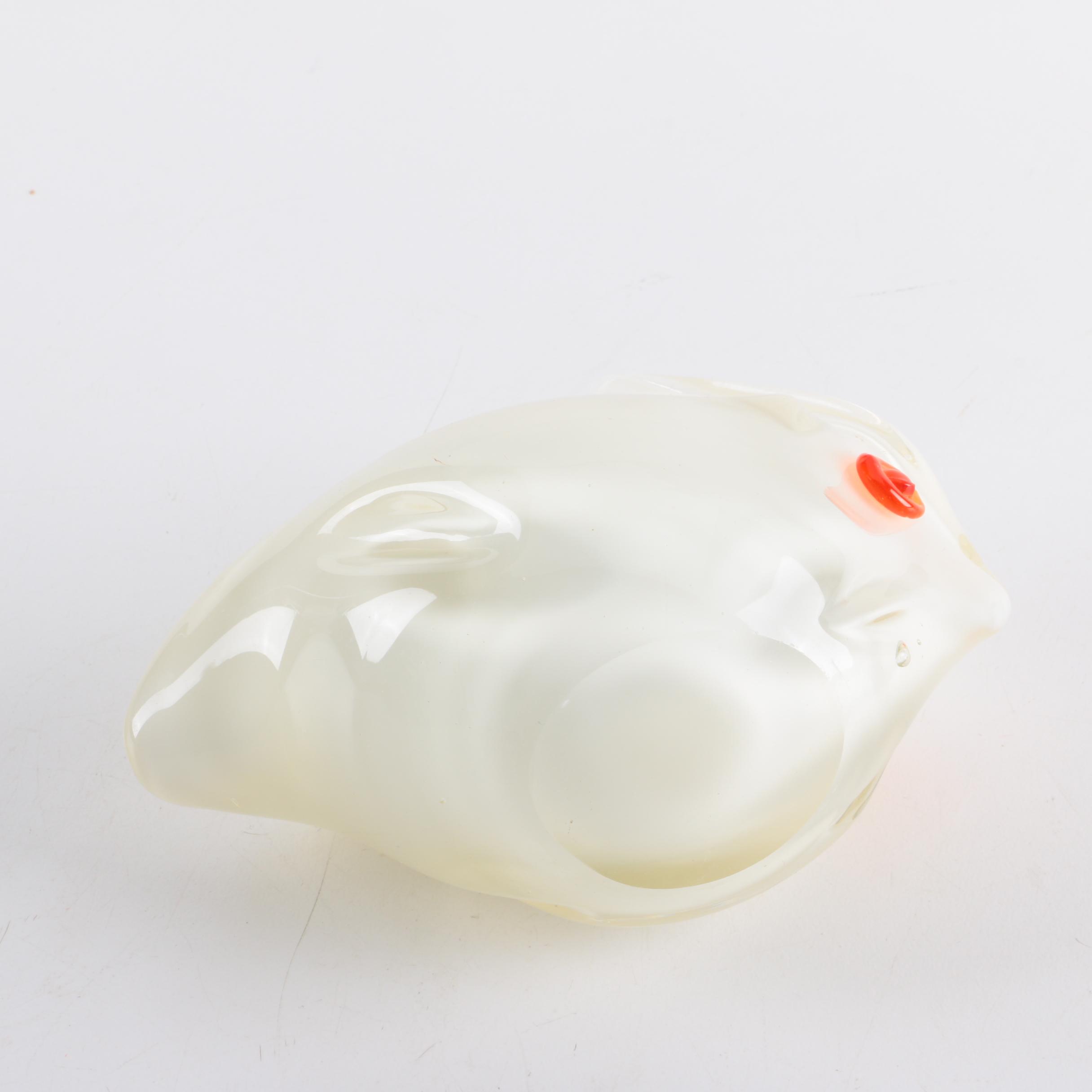 Blown Art Glass White Rabbit Dish