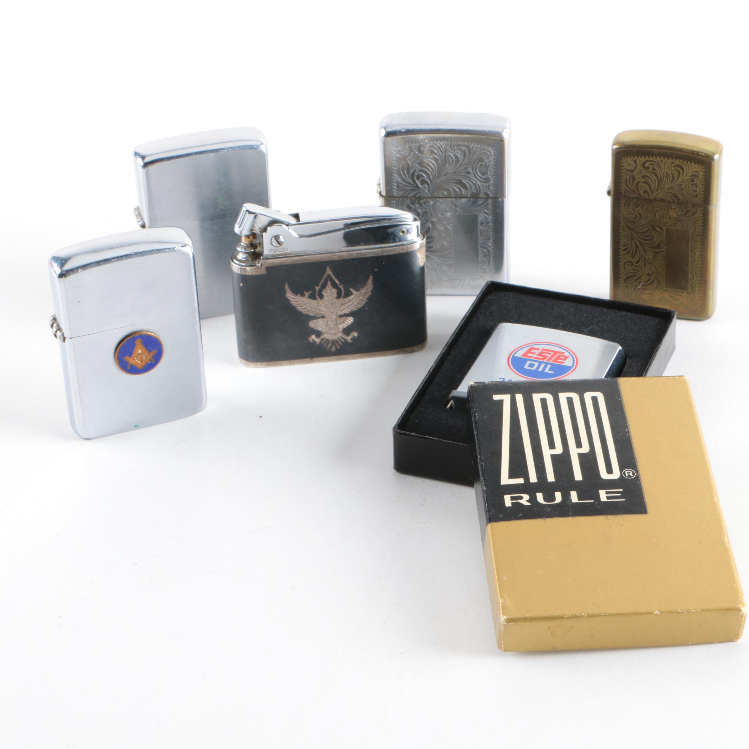 Vintage Zippo Flip Lighters, Zippo Tape Measure and Ronson Lighter