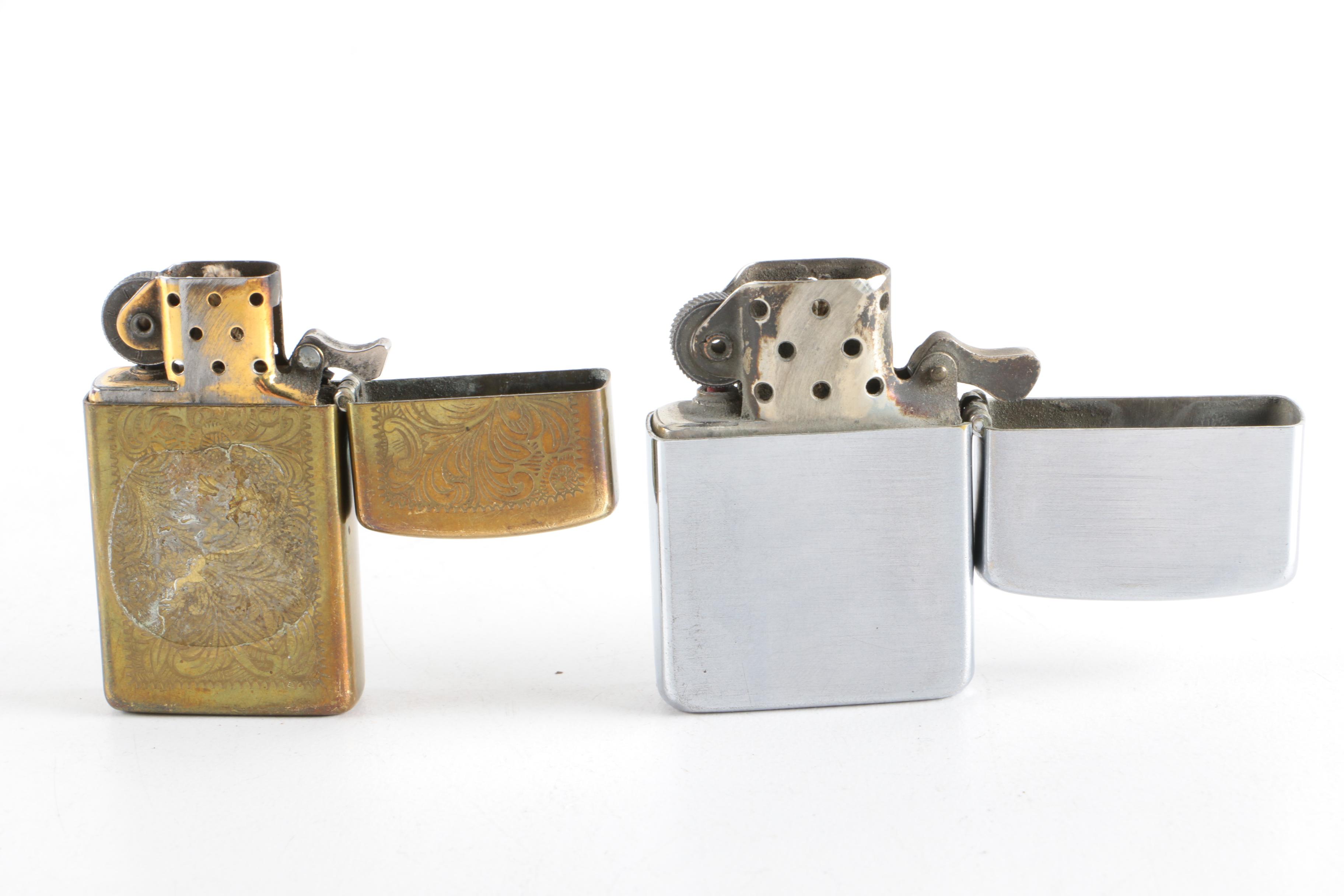 Vintage Zippo Flip Lighters, Zippo Tape Measure and Ronson Lighter