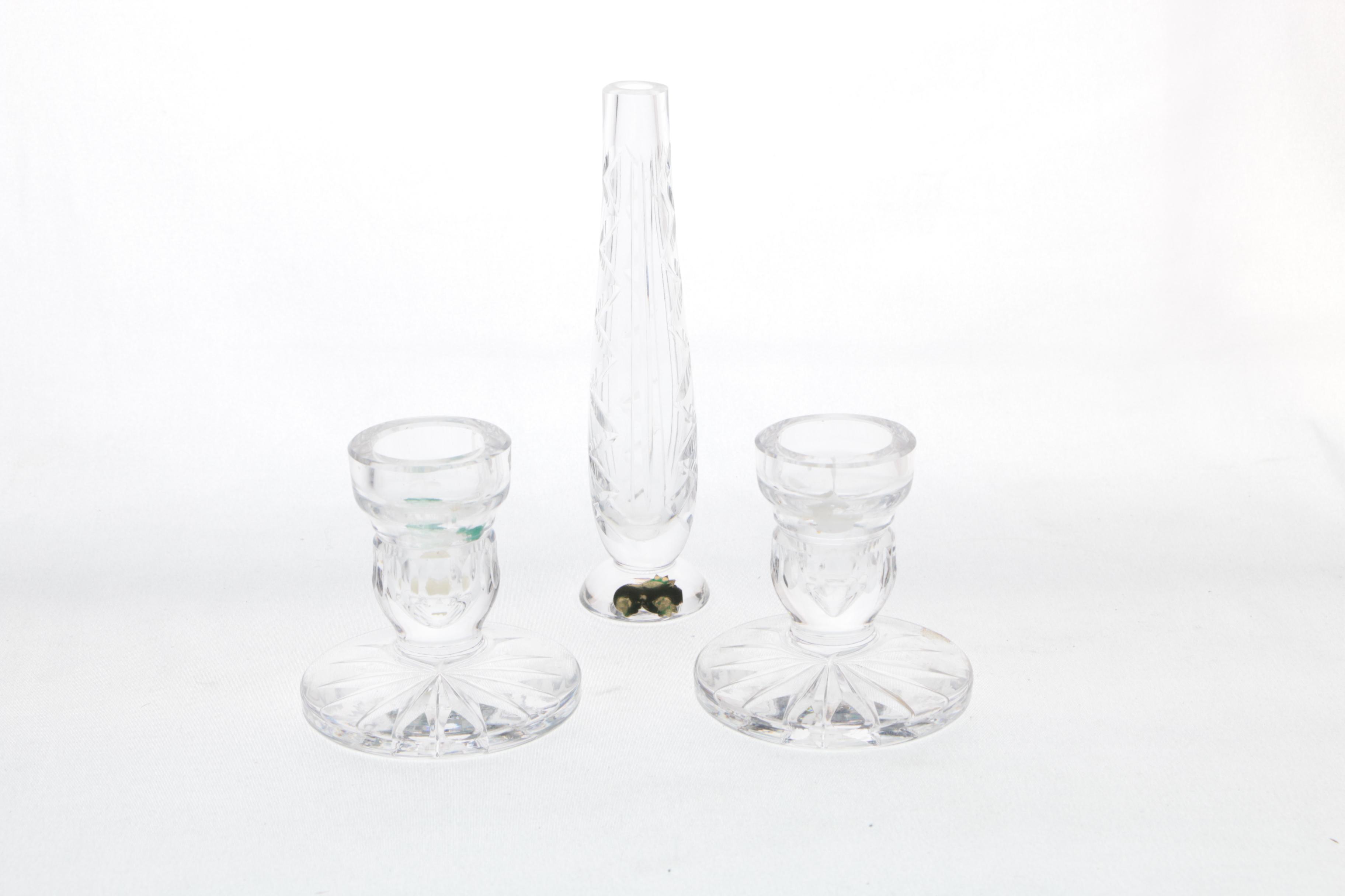 Waterford Crystal Candleholders and Bud Vase