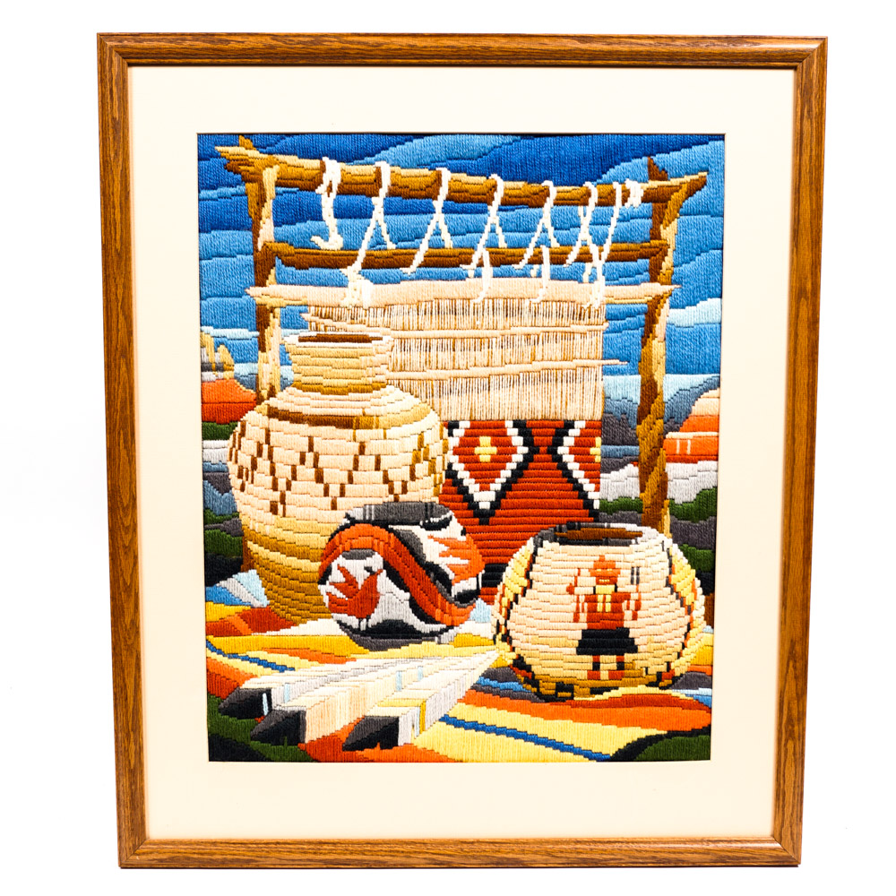 Long-Stitch Needlepoint of Native American Crafts