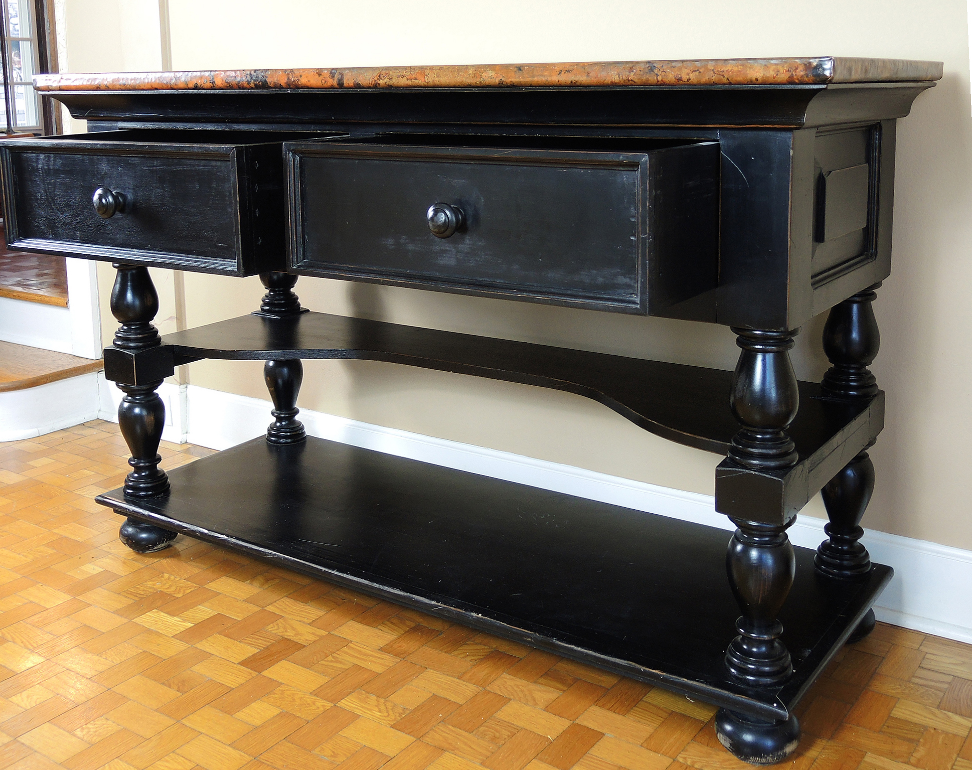 Arhaus Cobrizo Hammered Copper Top Black Sideboard