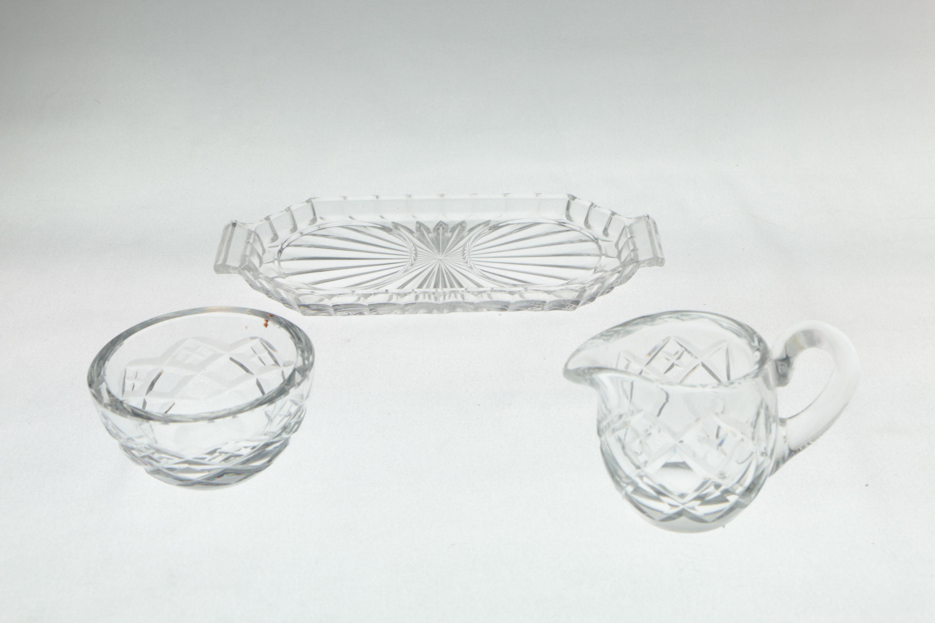 Waterford Crystal Mini Creamer and Open Sugar Bowl with Crystal Tray