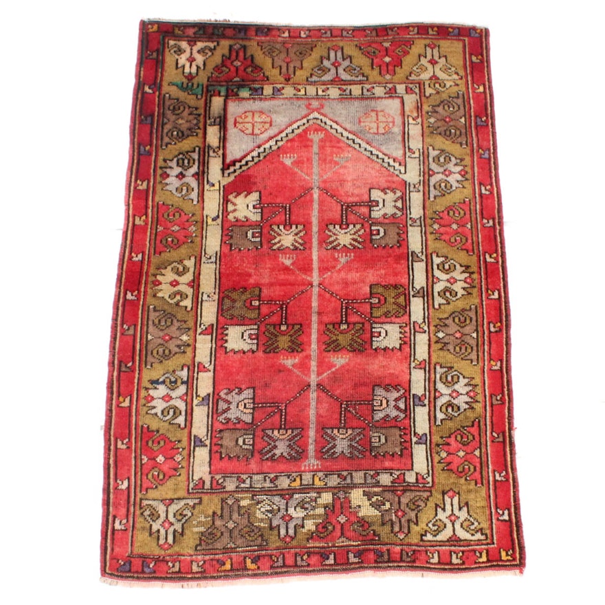 3' x 5' Antique Hand-Knotted Turkish Oushak Prayer Rug