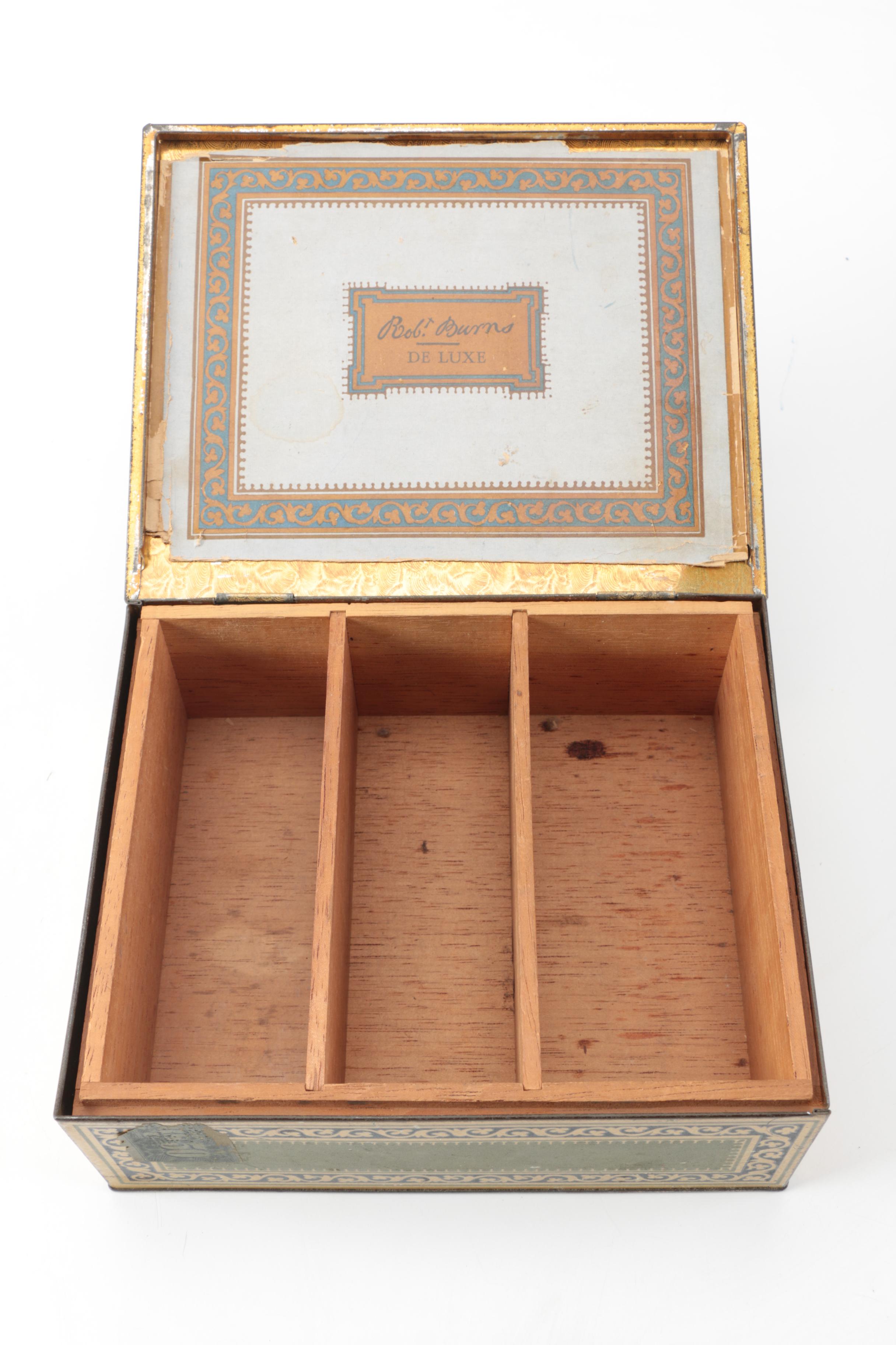 Vintage Robert Burns De Luxe Metal Cigar Box