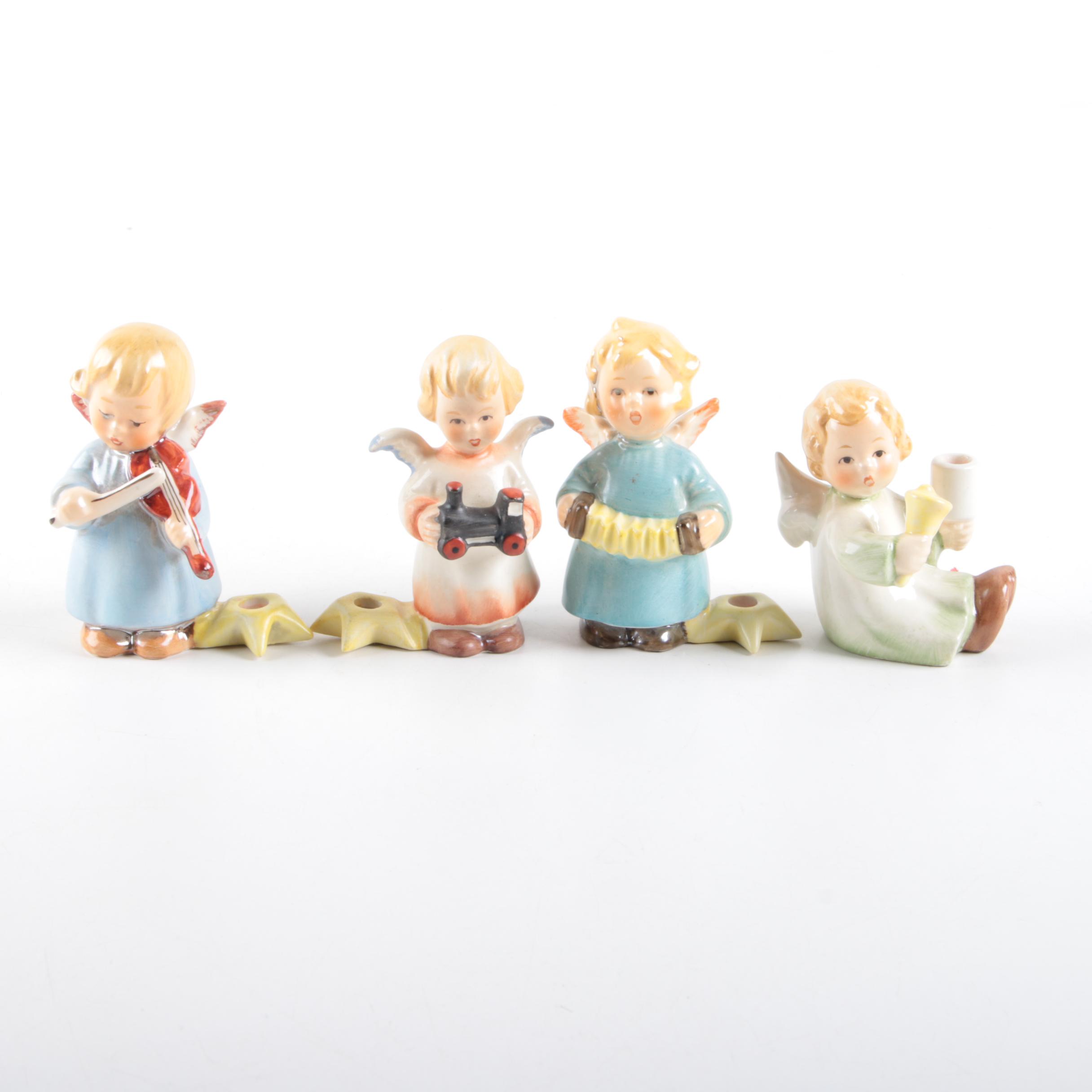 Hummel Porcelain Angels with Musical Instruments Figurine Candleholders