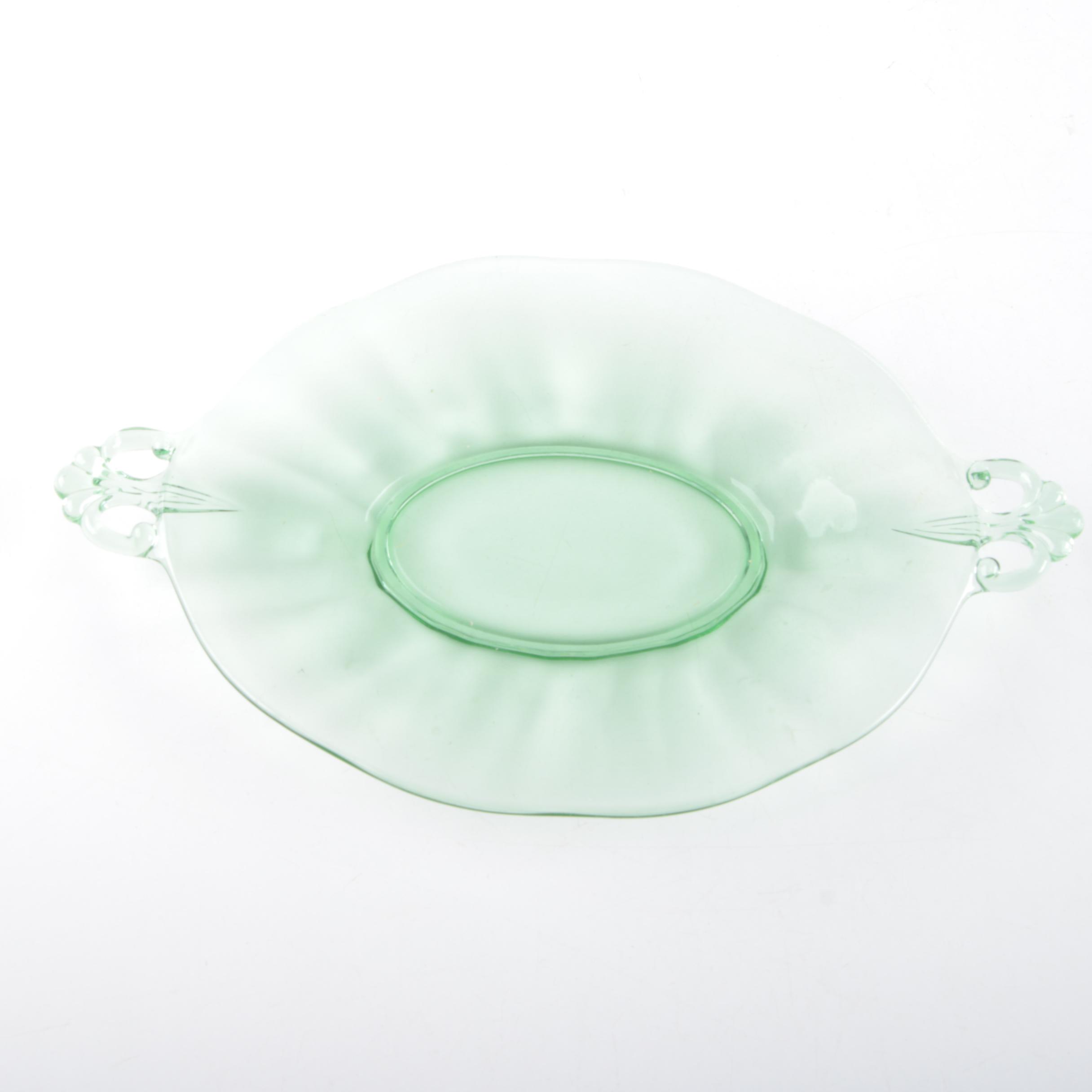 Depression Glass Including Jeannette "Sunflower Green" Cake Plate and More