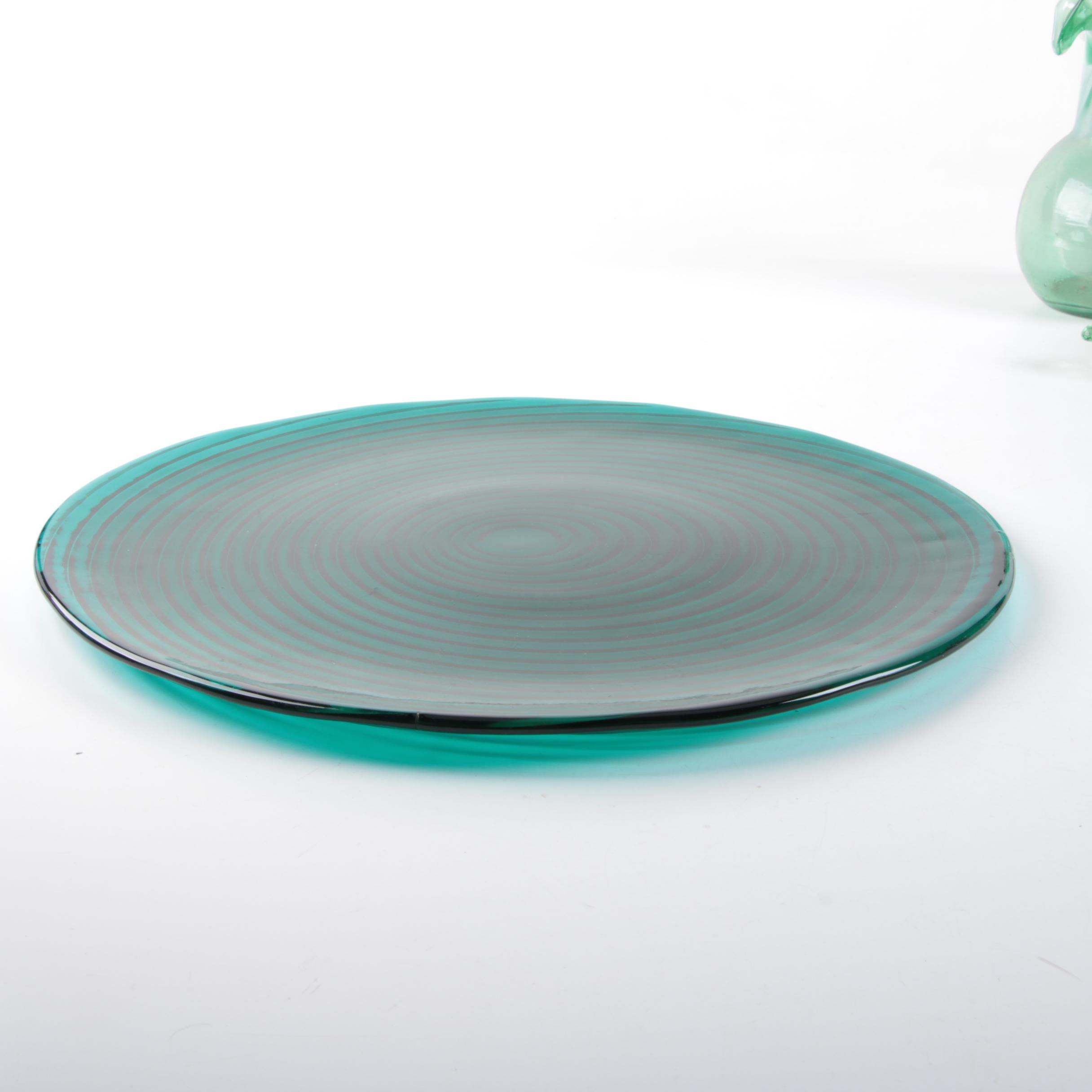 Depression Glass Including Jeannette "Sunflower Green" Cake Plate and More