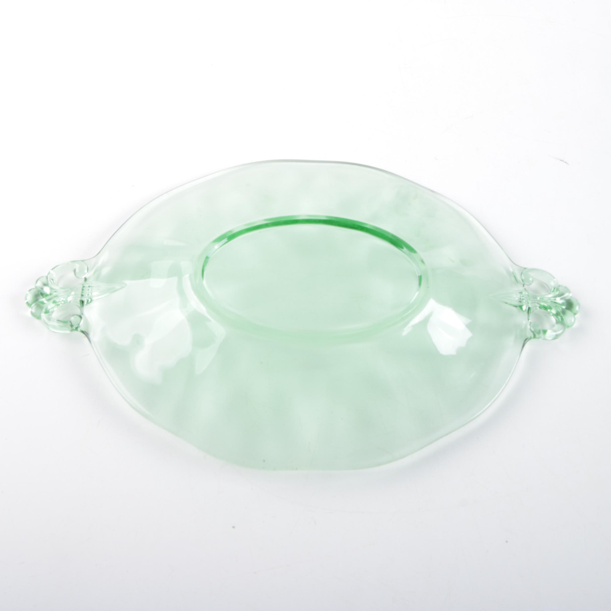 Depression Glass Including Jeannette "Sunflower Green" Cake Plate and More