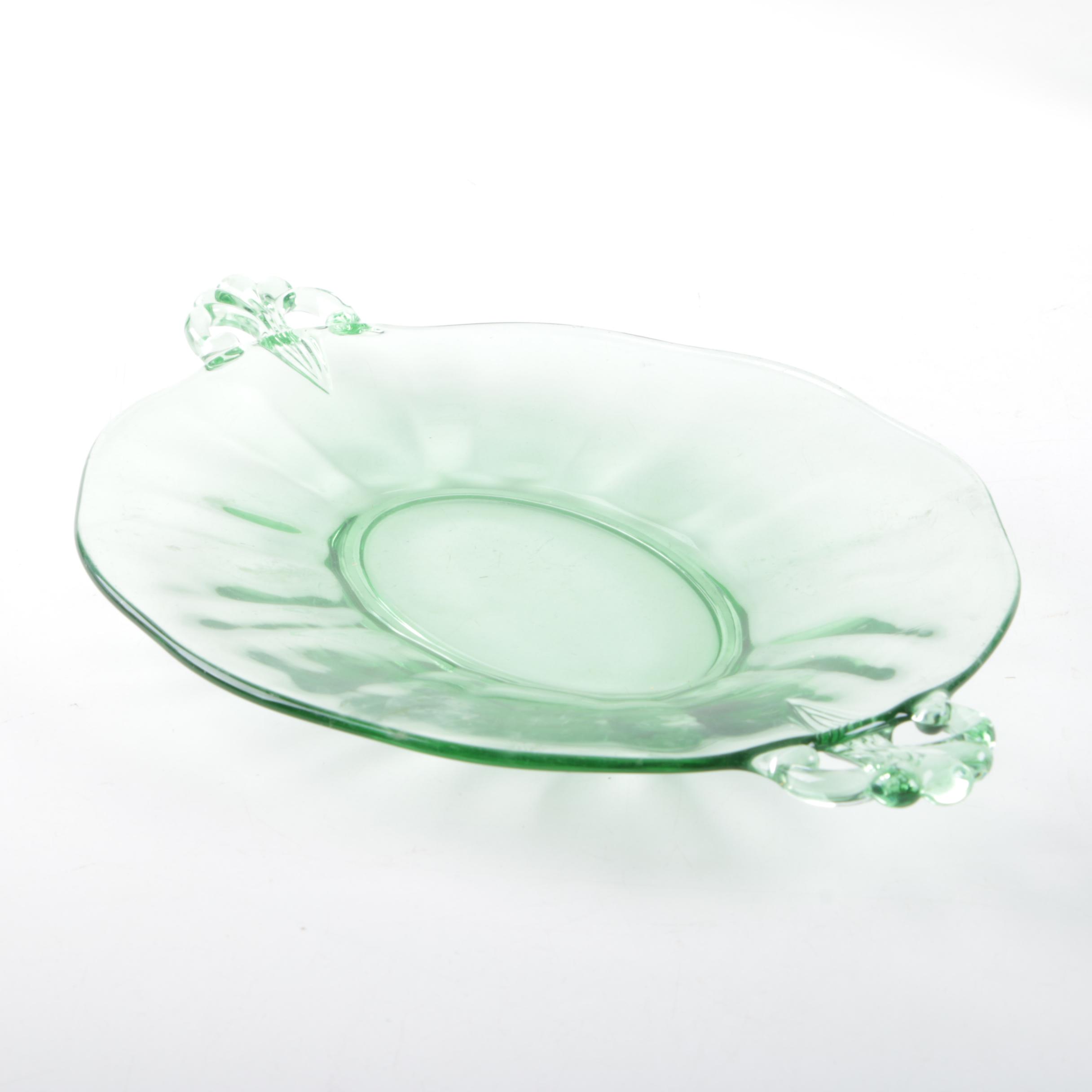 Depression Glass Including Jeannette "Sunflower Green" Cake Plate and More