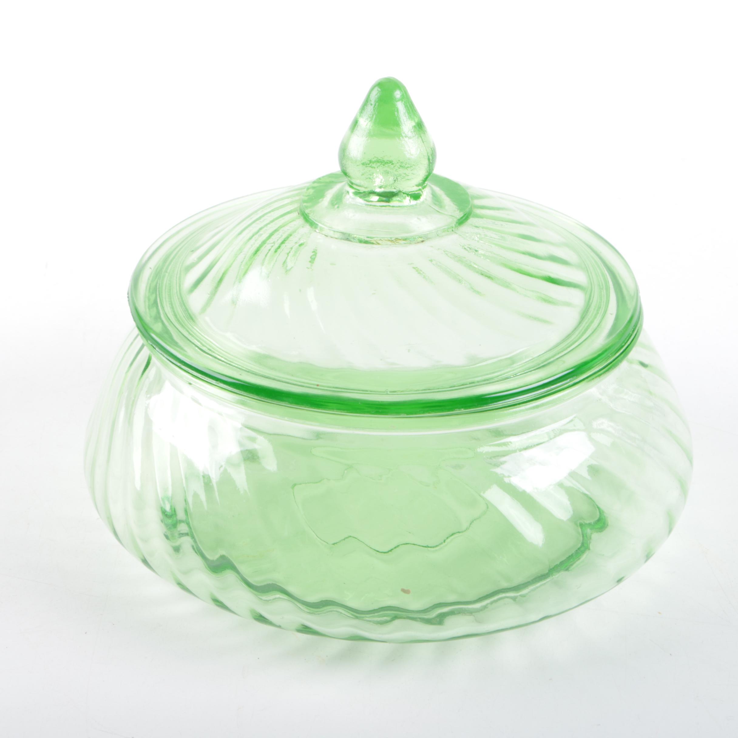 Depression Glass Including Jeannette "Sunflower Green" Cake Plate and More