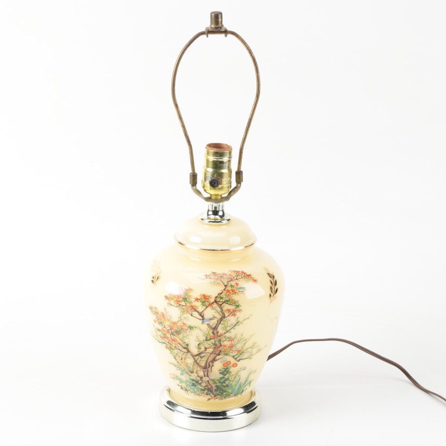 Vintage Painted Glass Table Lamp