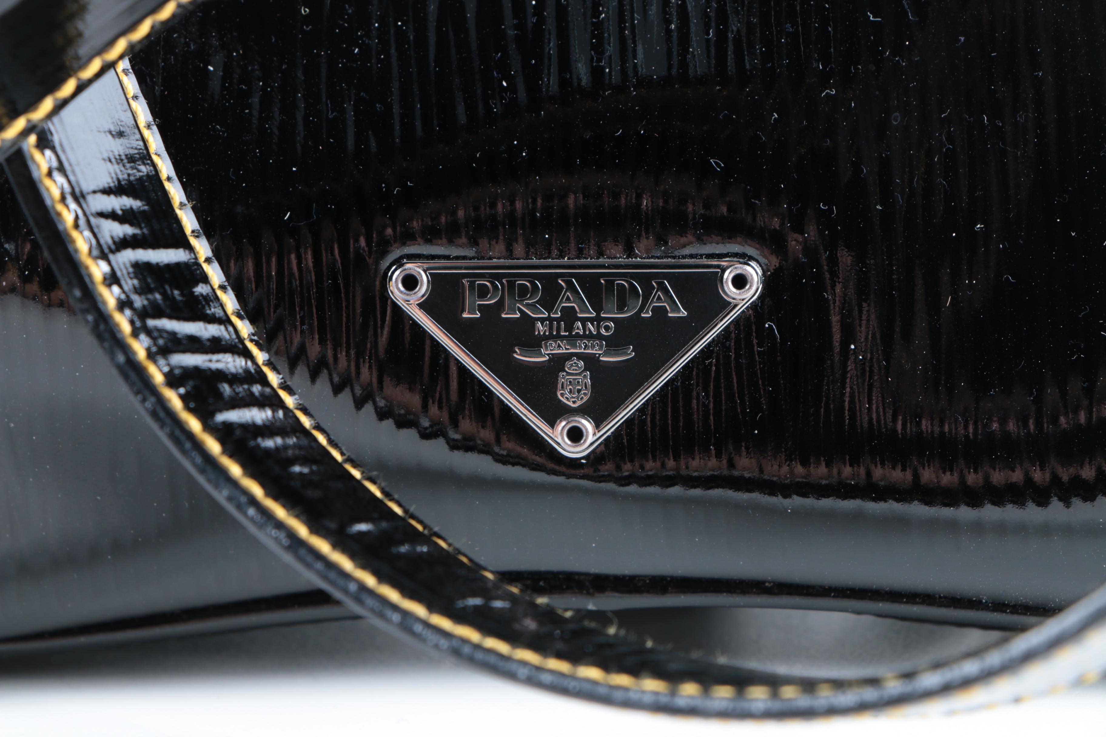 Prada Black Patent Vitello Move Leather Handbag