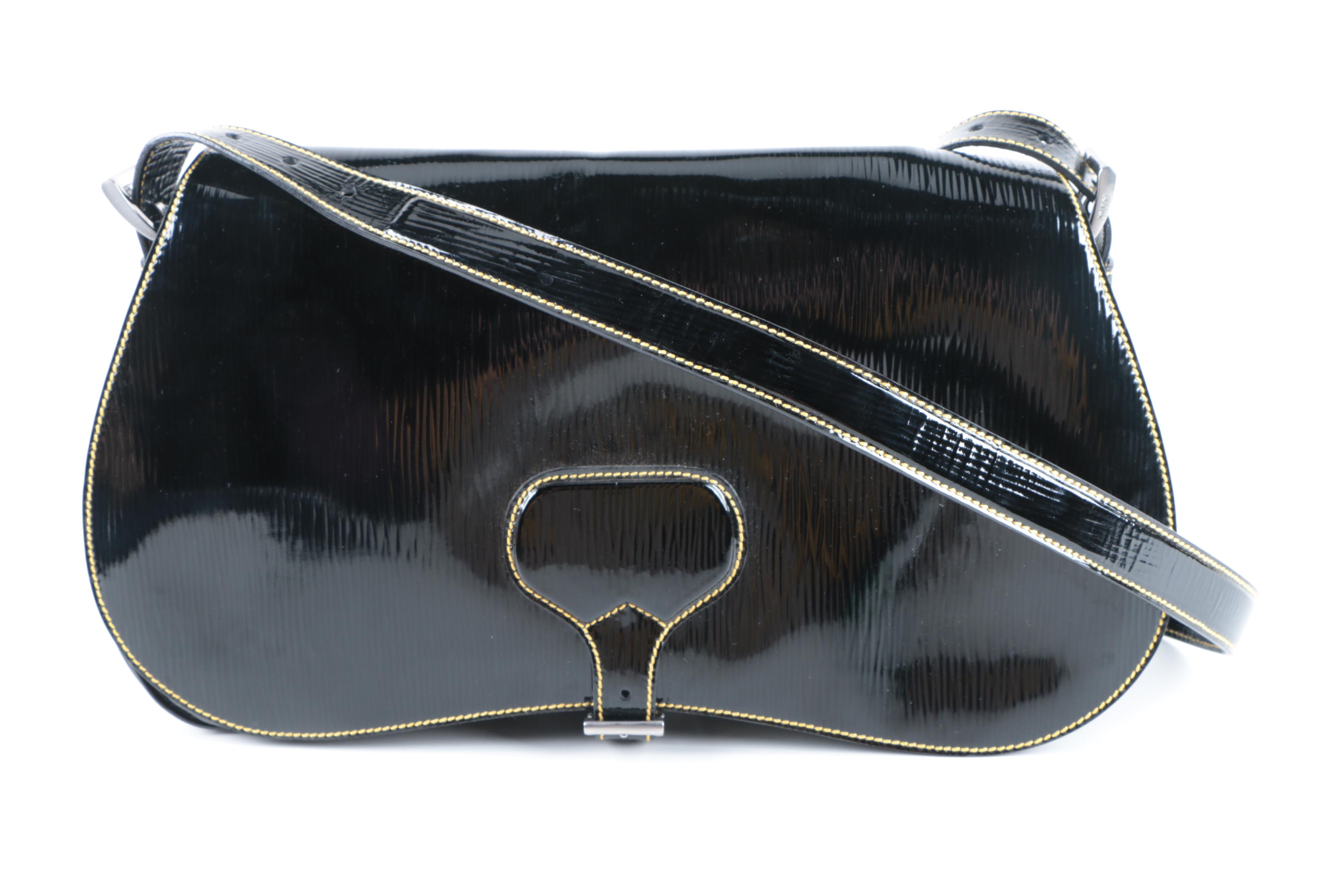 Prada Black Patent Vitello Move Leather Handbag