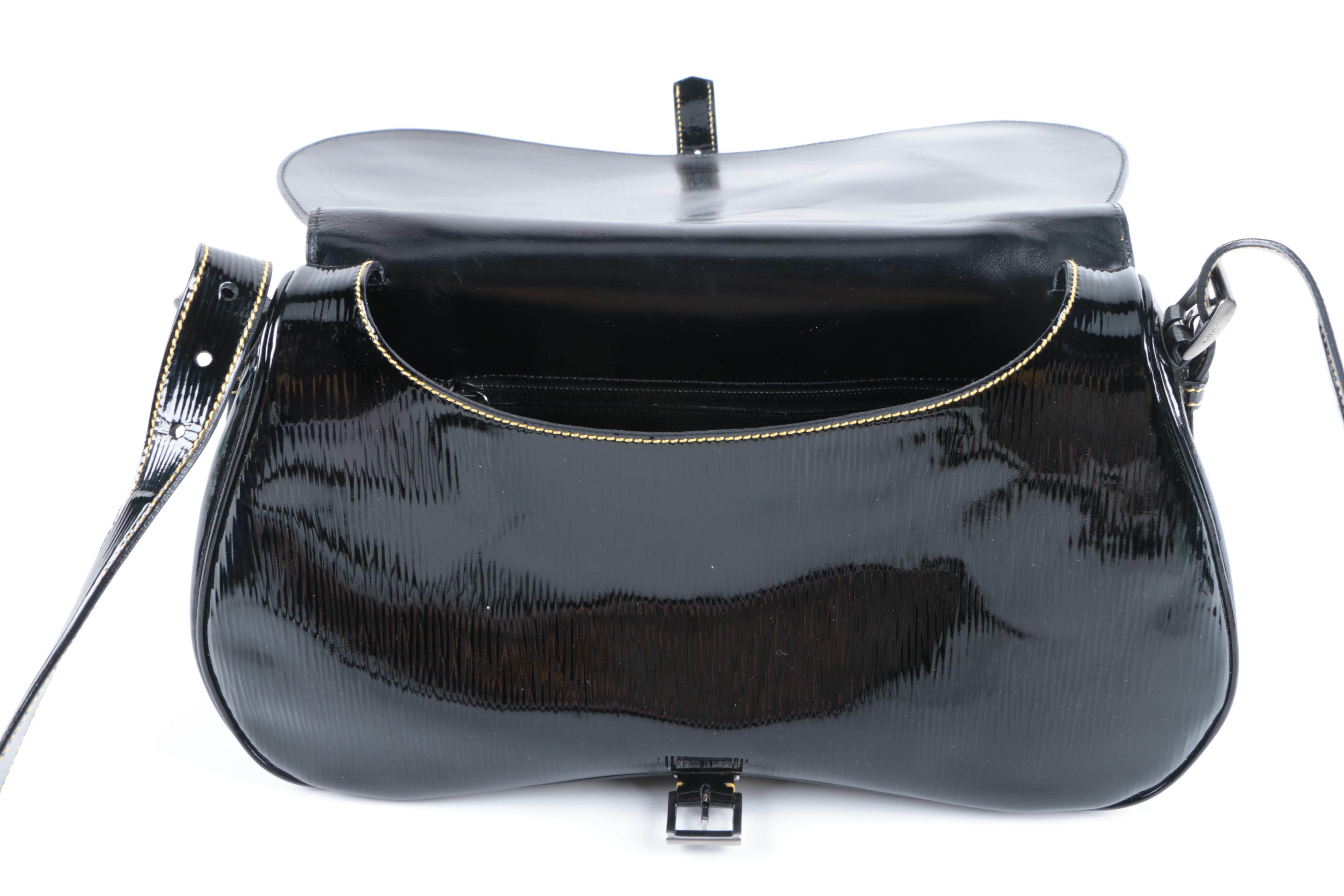 Prada Black Patent Vitello Move Leather Handbag