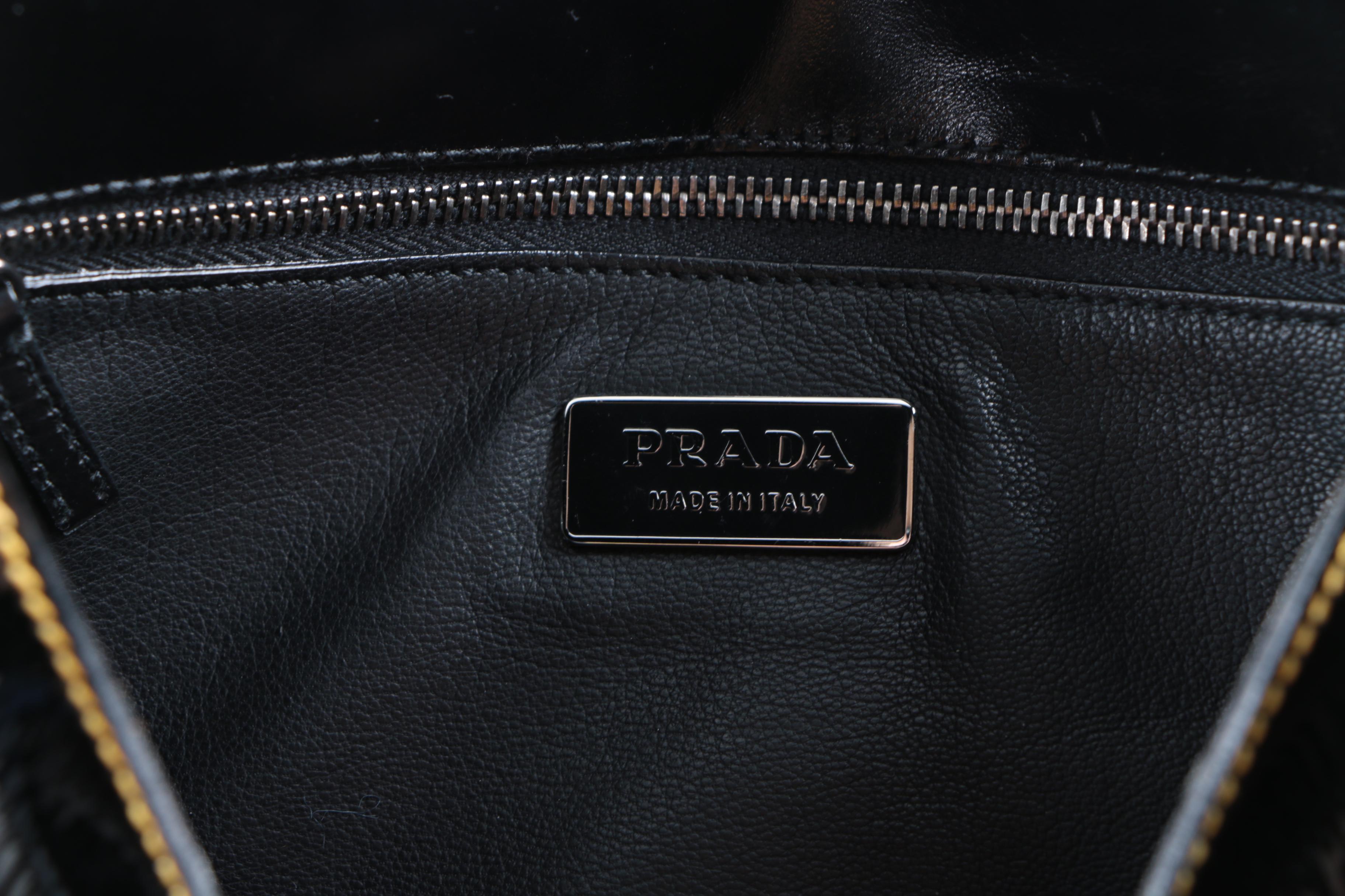 Prada Black Patent Vitello Move Leather Handbag