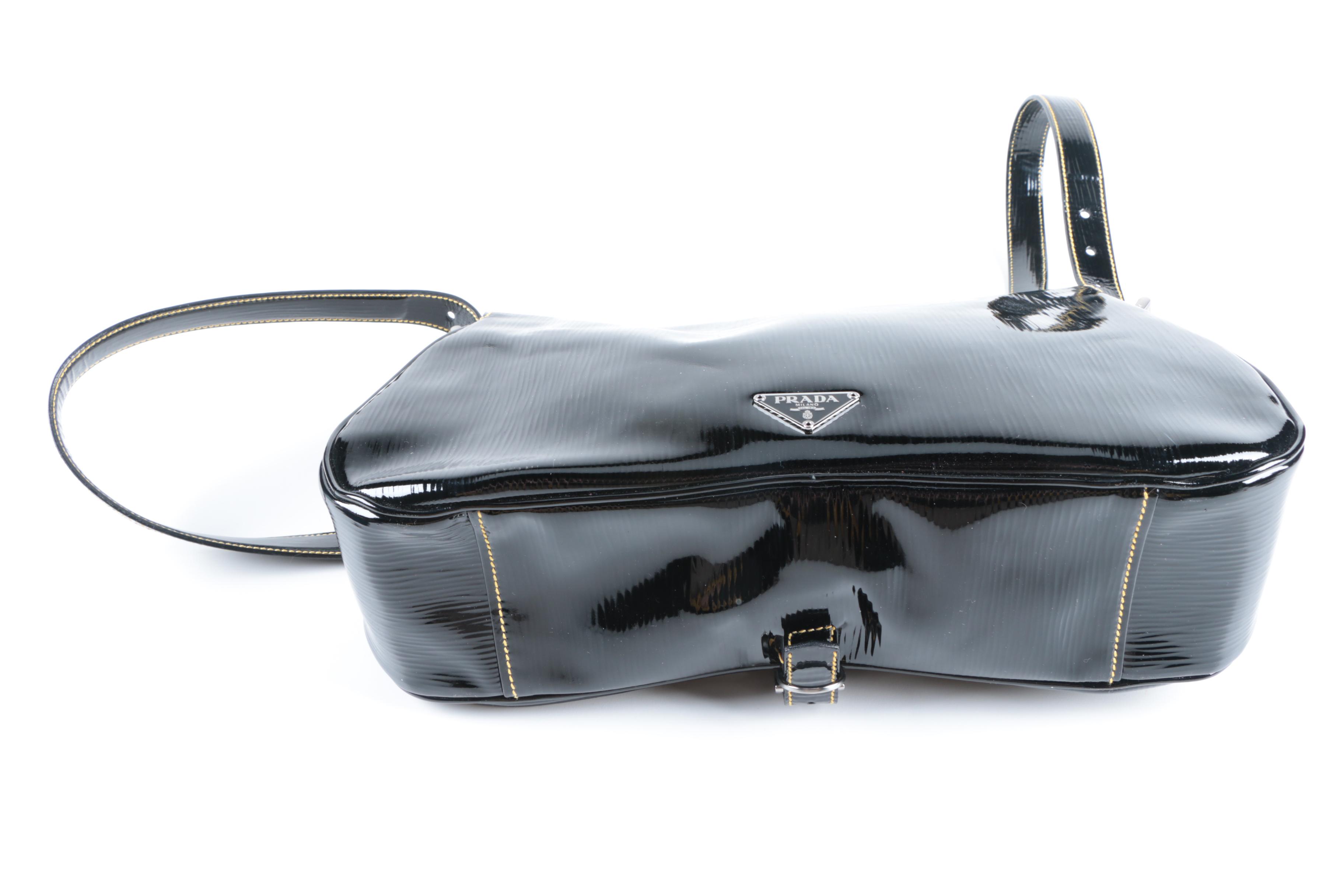 Prada Black Patent Vitello Move Leather Handbag