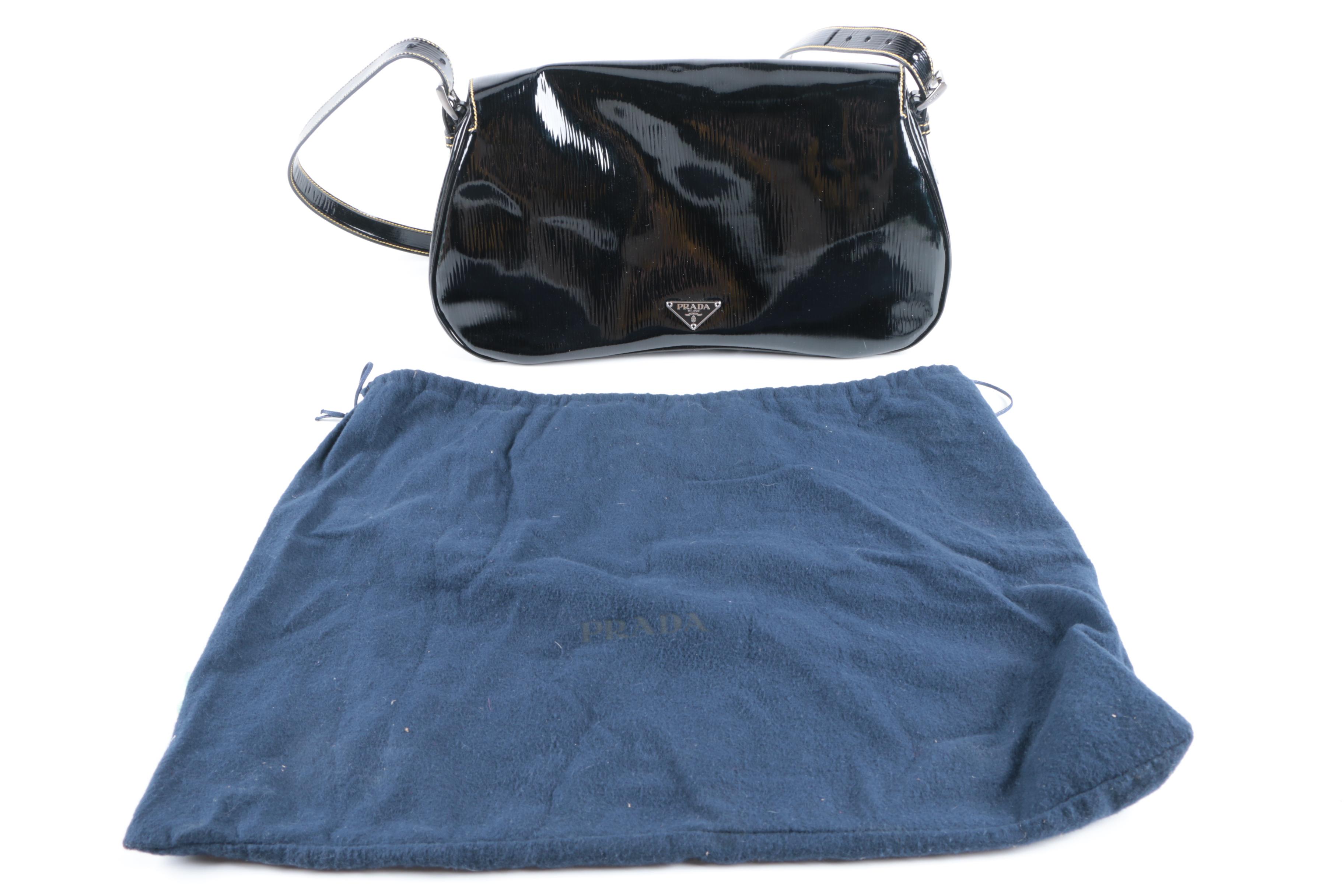 Prada Black Patent Vitello Move Leather Handbag