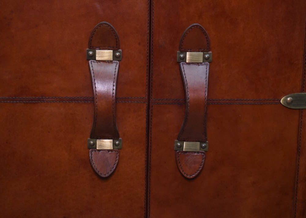 Full Grain Leather Luggage Steamer Trunk