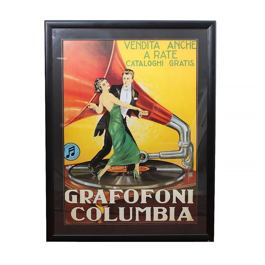 Vintage Oversized Italian "Grafofoni Columbia" Advertising Print