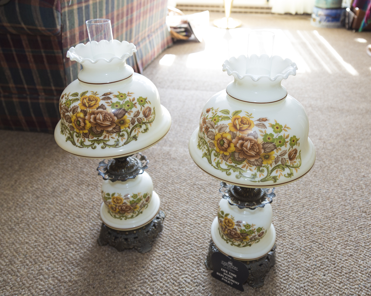 Pair of Vintage Hurricane Style Lamps by Quoizel