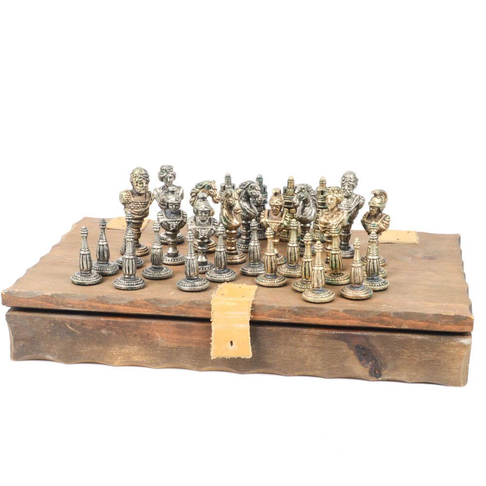 Vintage Cast Metal Chess Set