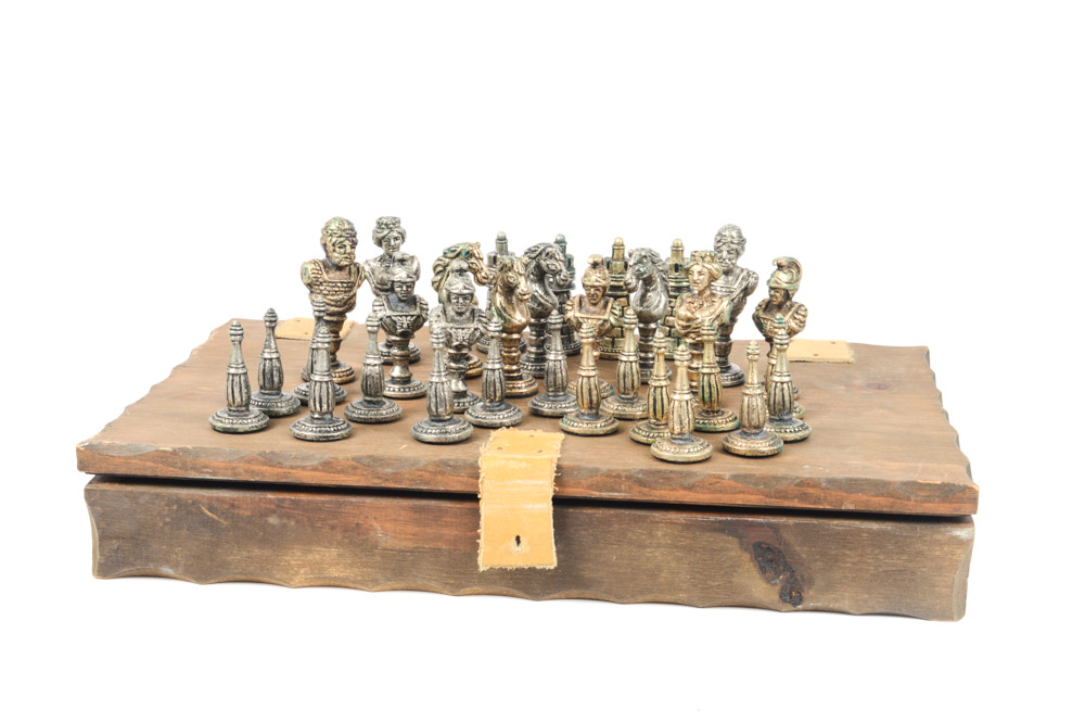 Vintage Cast Metal Chess Set