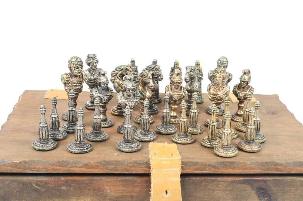 Vintage Cast Metal Chess Set