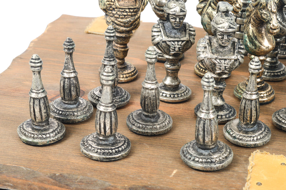 Vintage Cast Metal Chess Set