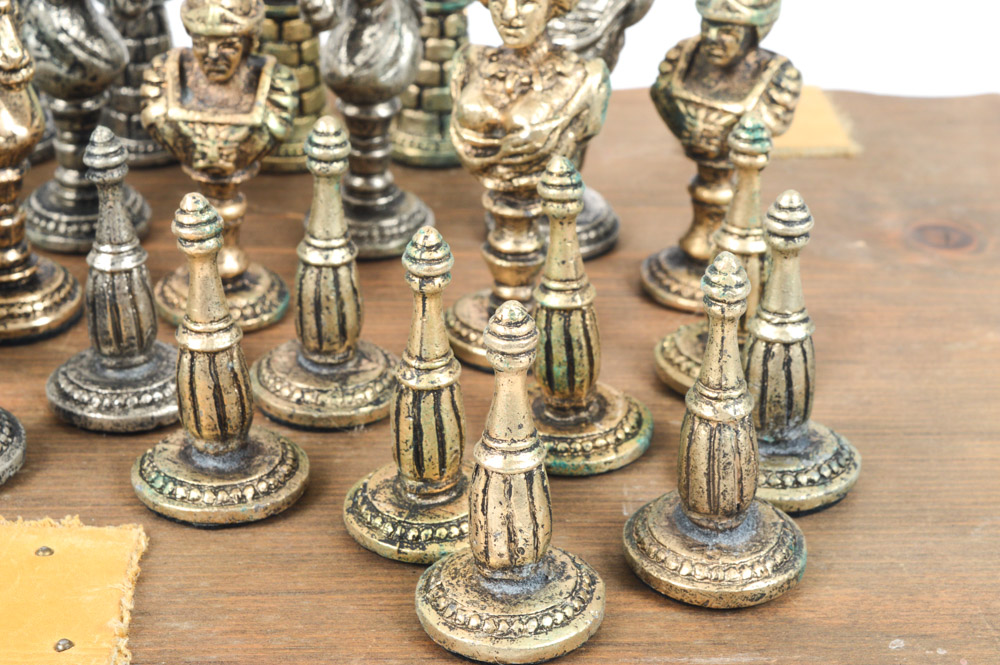 Vintage Cast Metal Chess Set