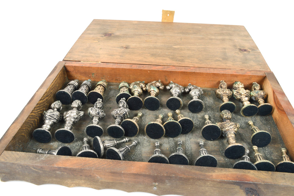 Vintage Cast Metal Chess Set