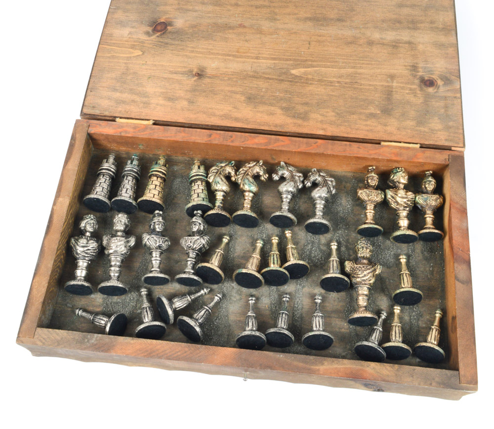 Vintage Cast Metal Chess Set
