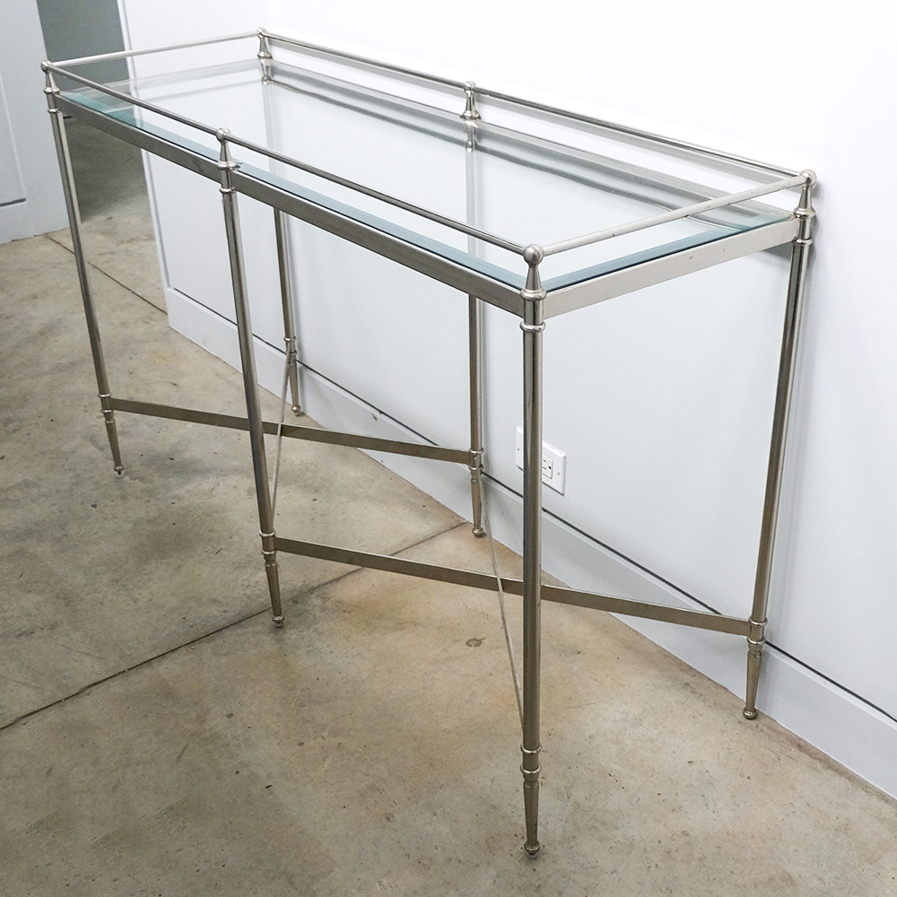 Brushed Nickel and Glass Console Table