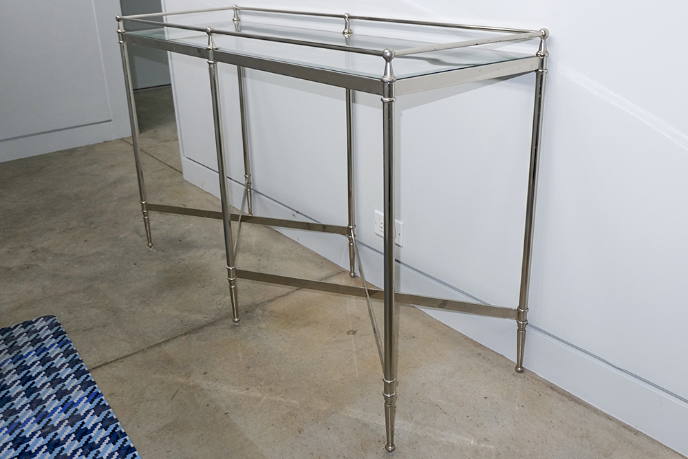 Brushed Nickel and Glass Console Table