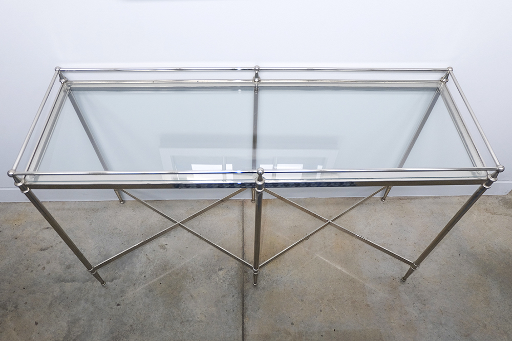 Brushed Nickel and Glass Console Table