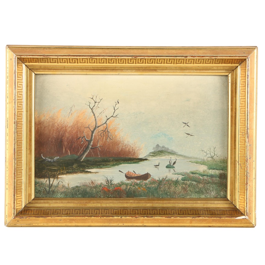 Oil Painting of Boat in a Pond