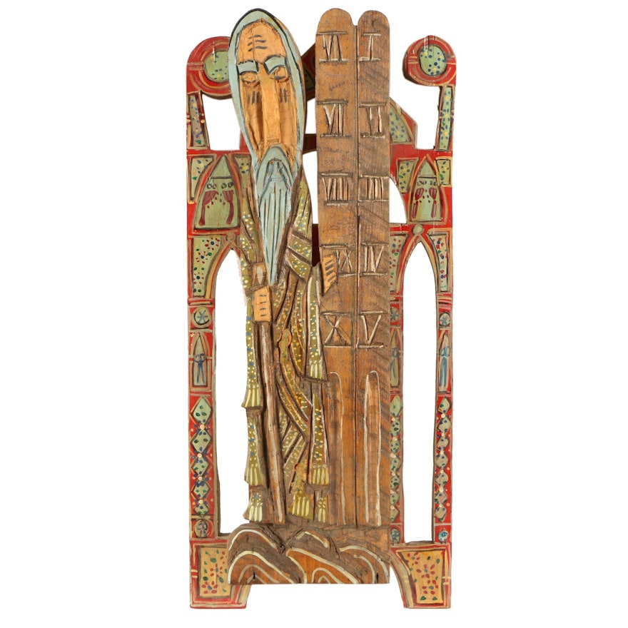 John Kendall & Charles Mcleod Wooden Sculpture "Moses with the 10 Commandments"