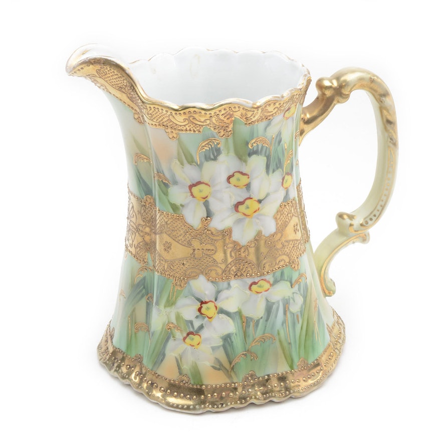 Moriage Decorated Floral Nippon Pitcher