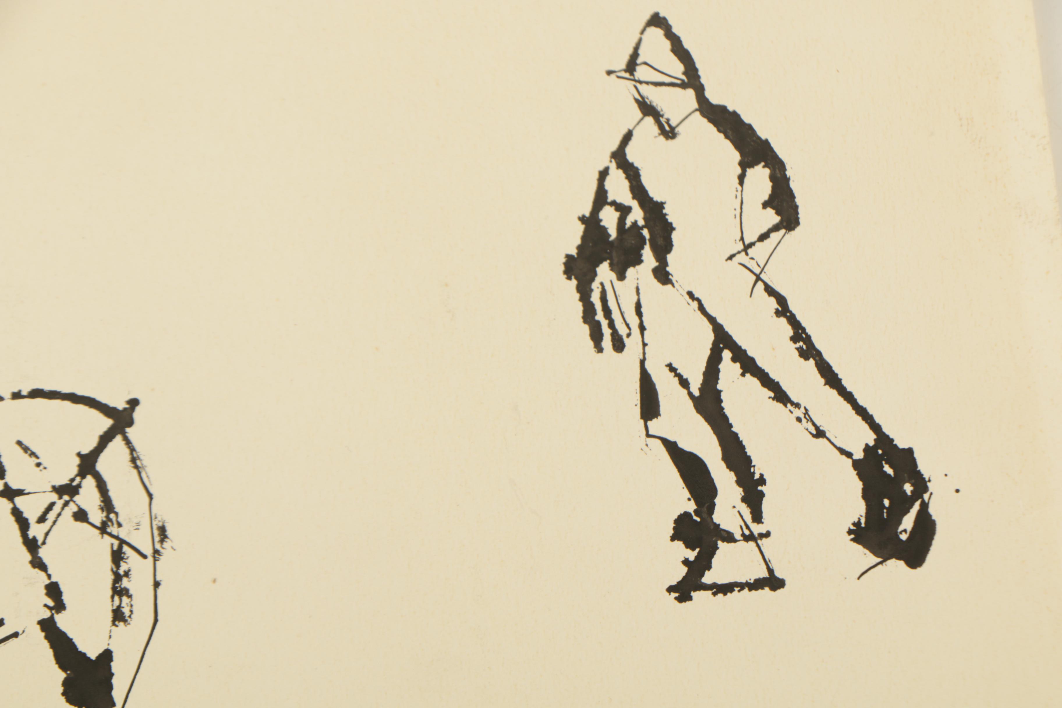 1958 Pen and Ink Drawing of Baseball Players