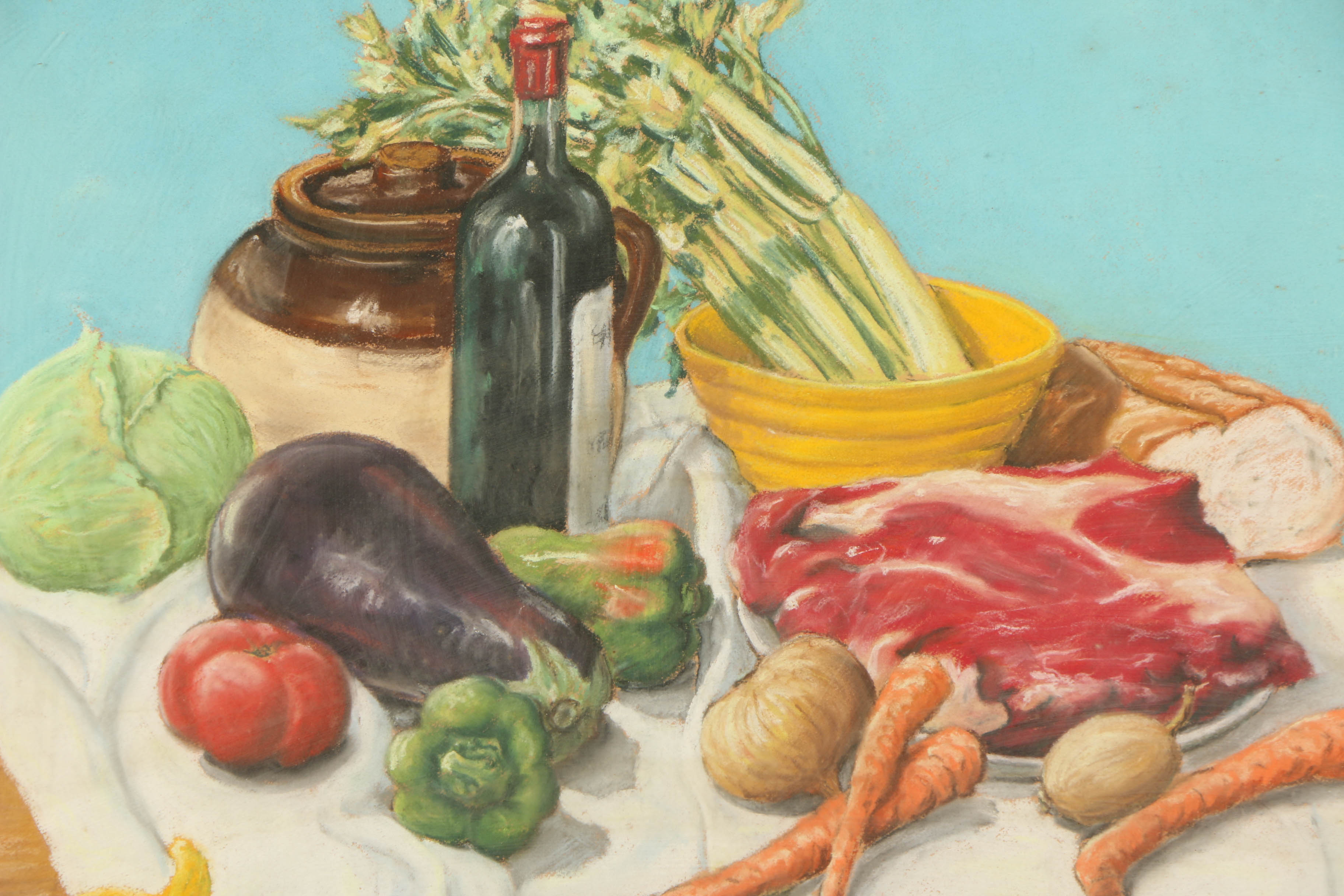 Mid-20th-Century Oil Pastel Drawing