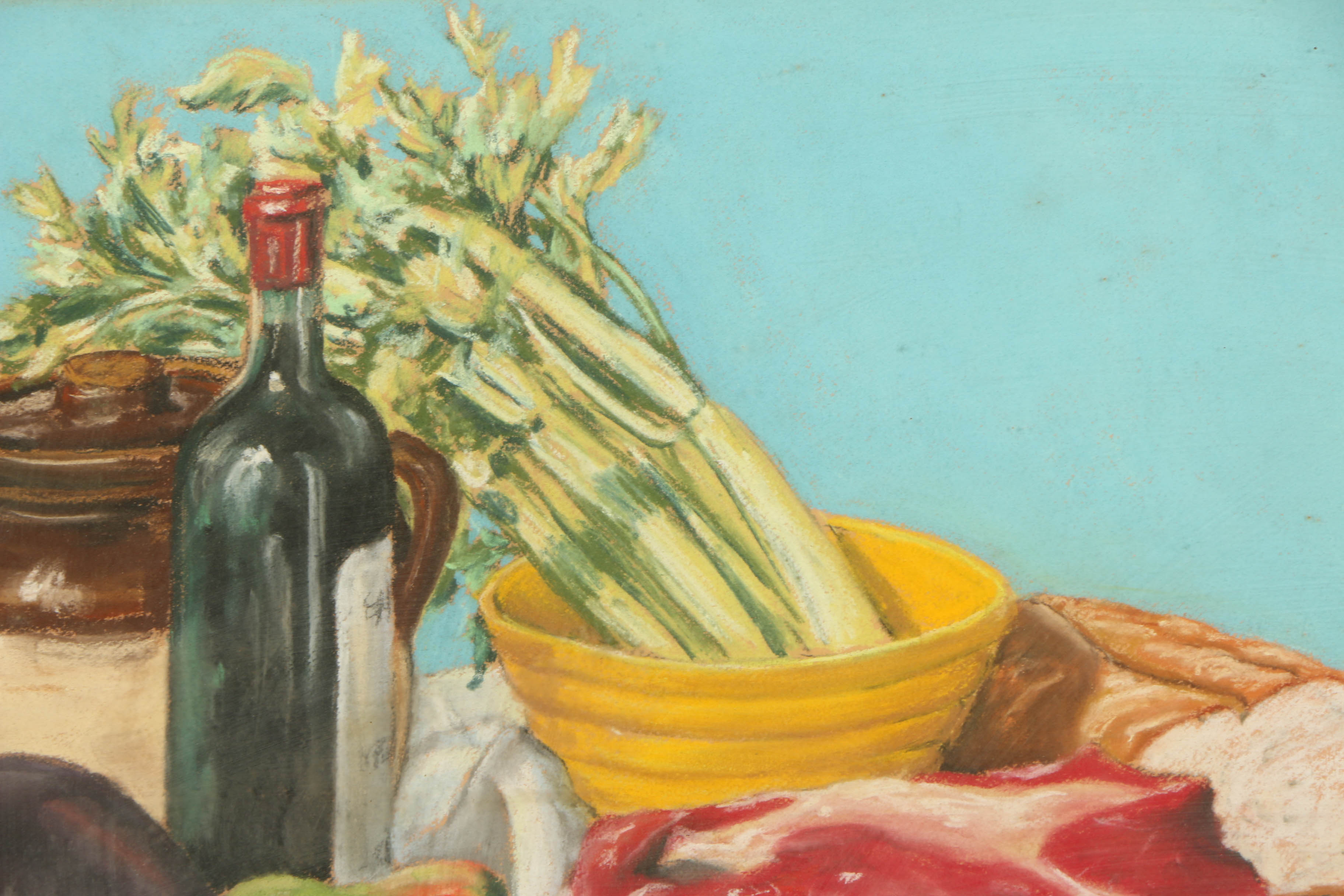 Mid-20th-Century Oil Pastel Drawing