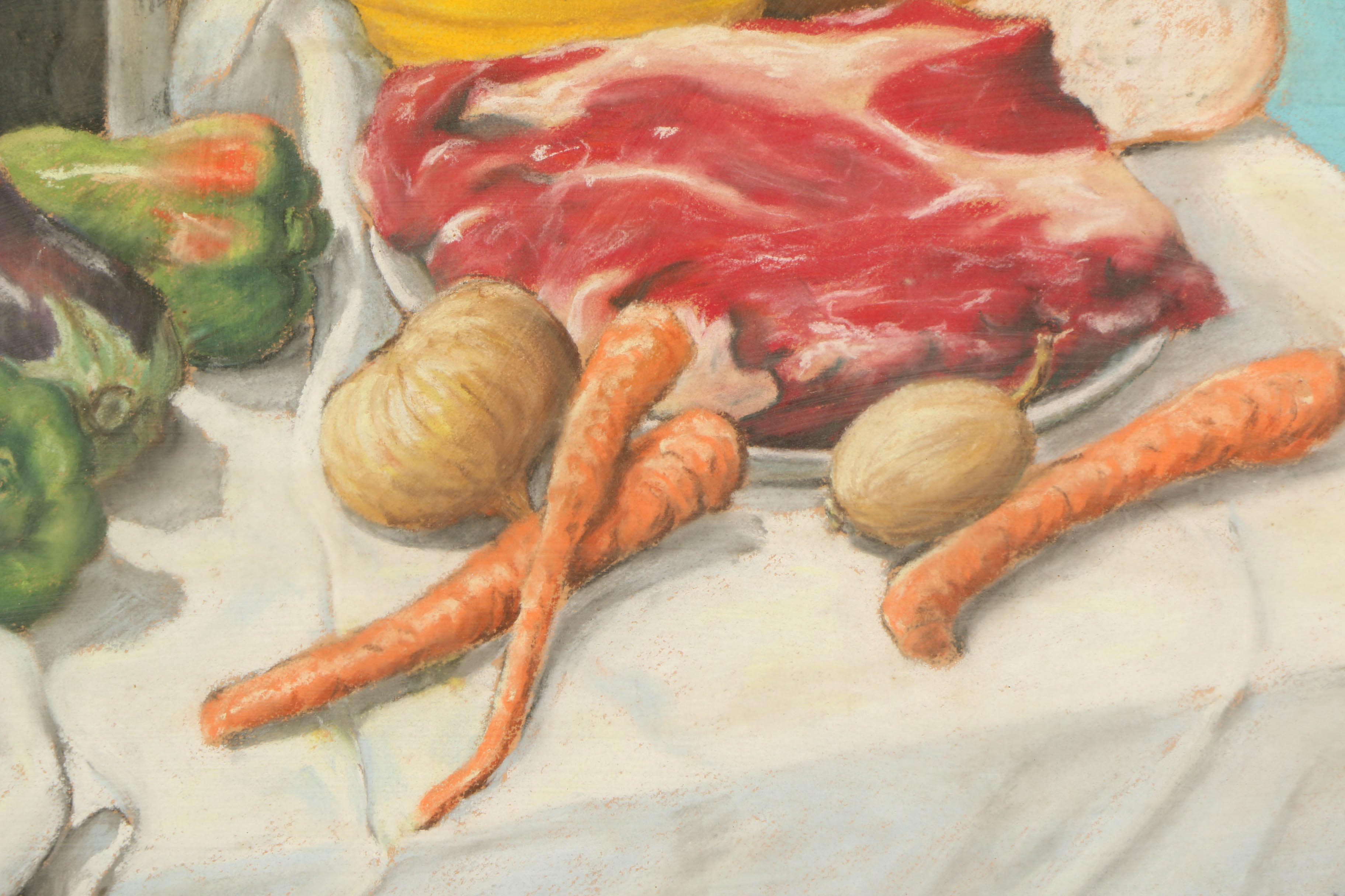 Mid-20th-Century Oil Pastel Drawing