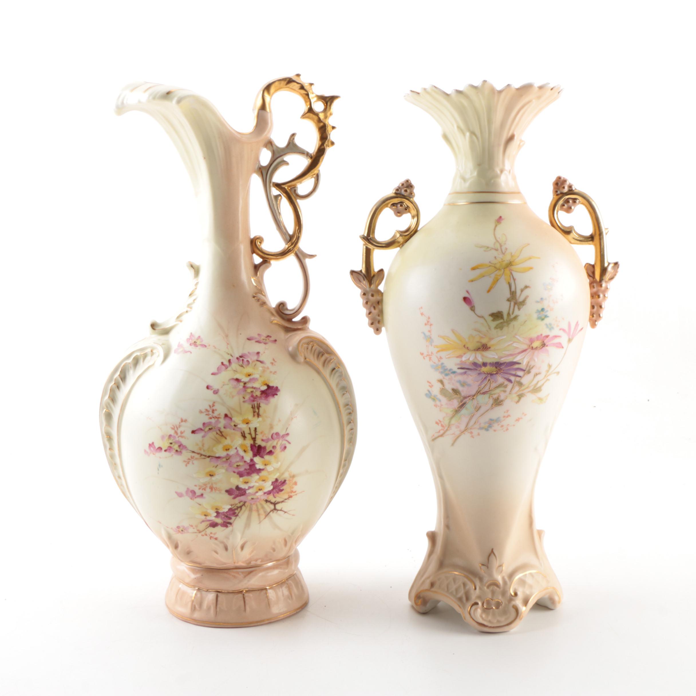 Ornate Austrian Vases with Gilt Accents