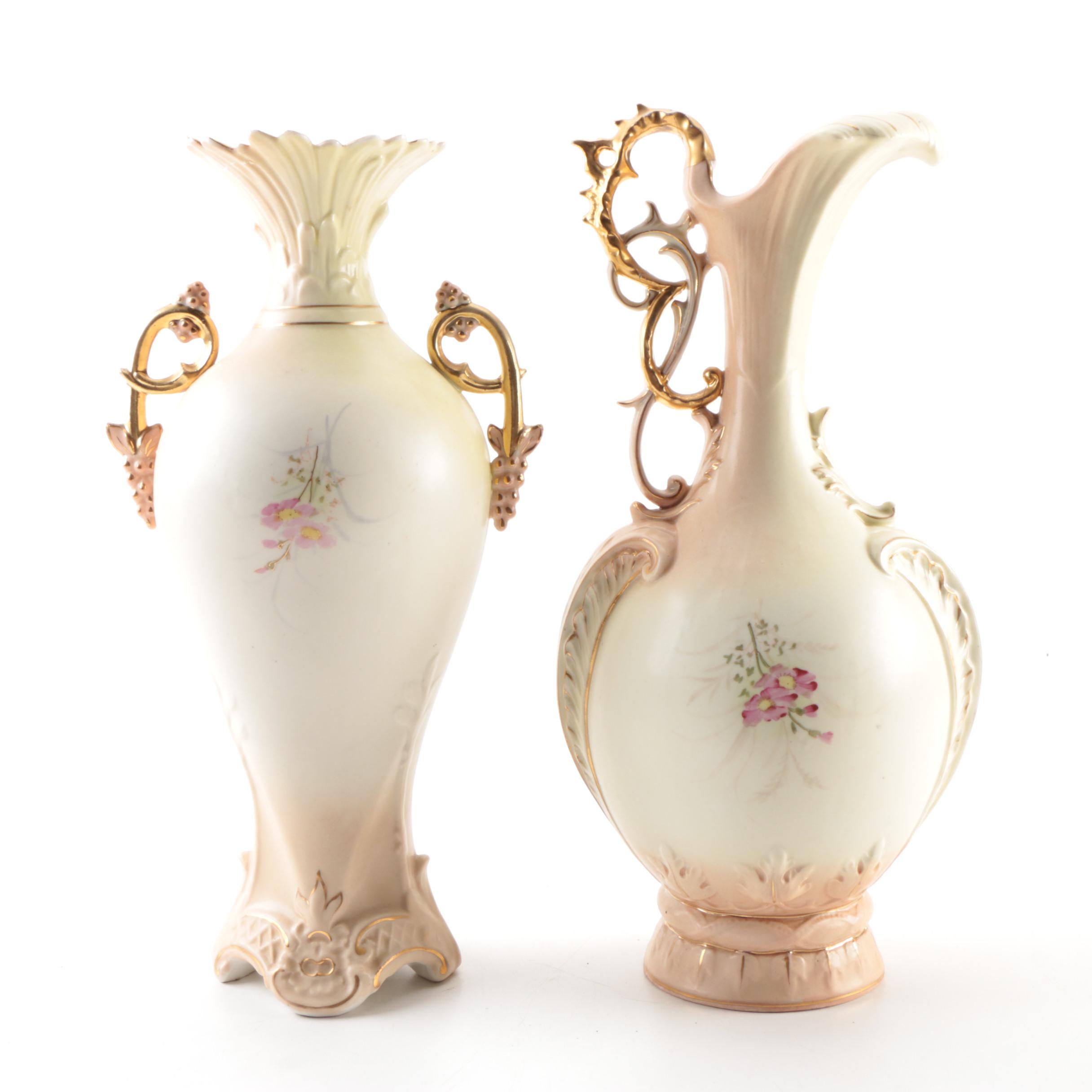 Ornate Austrian Vases with Gilt Accents