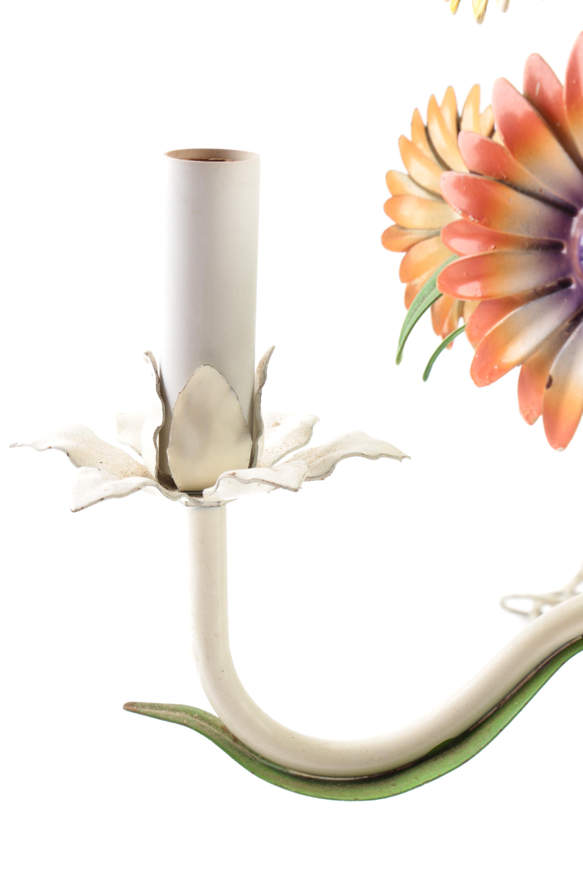 Tole Floral Painted Metal Chandelier
